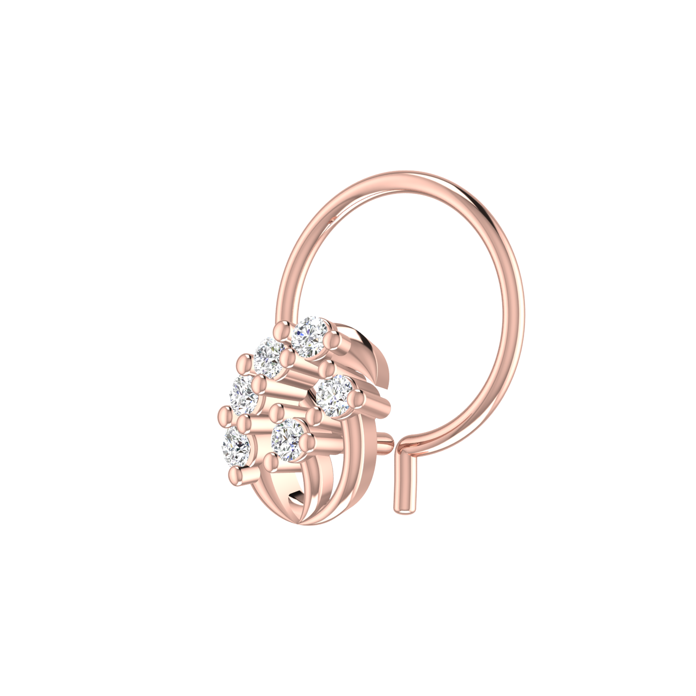 14K Gold Celestial Waves Design 0.07ct Natural Diamond Nose Pin