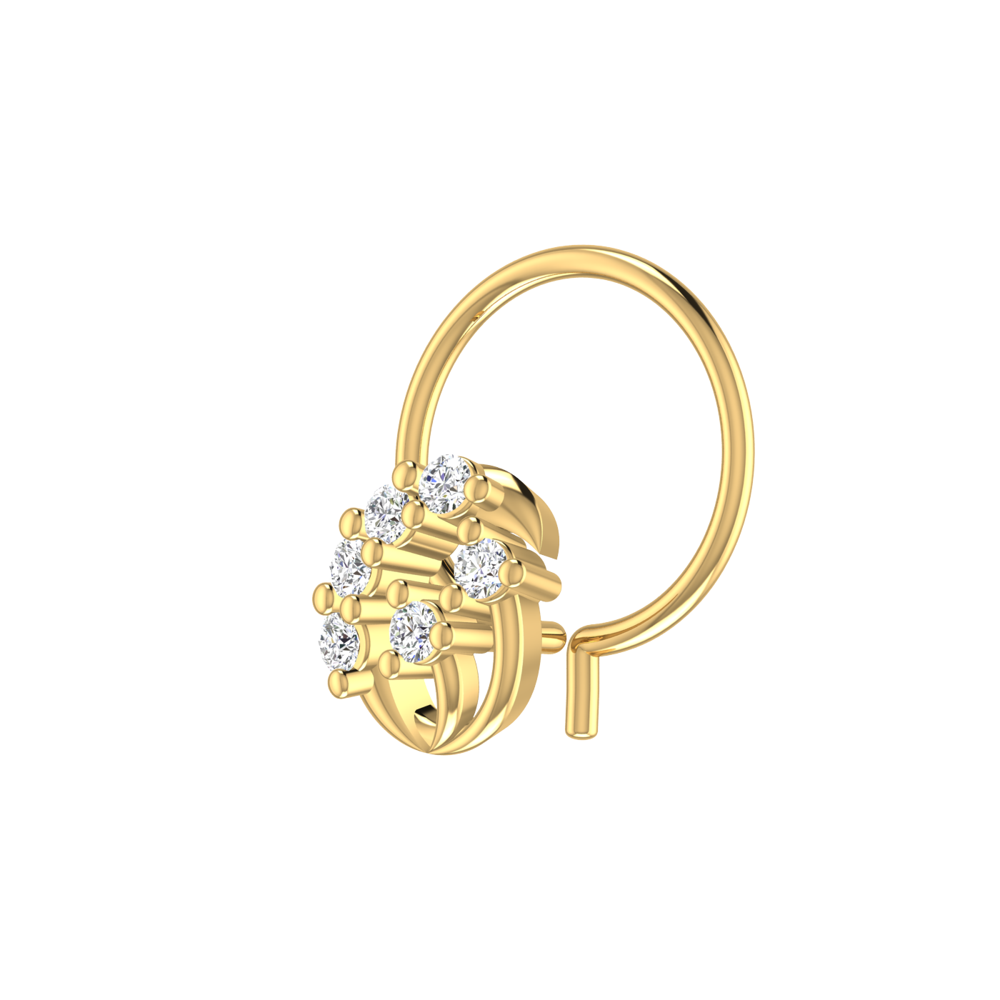 14K Gold Celestial Waves Design 0.07ct Natural Diamond Nose Pin