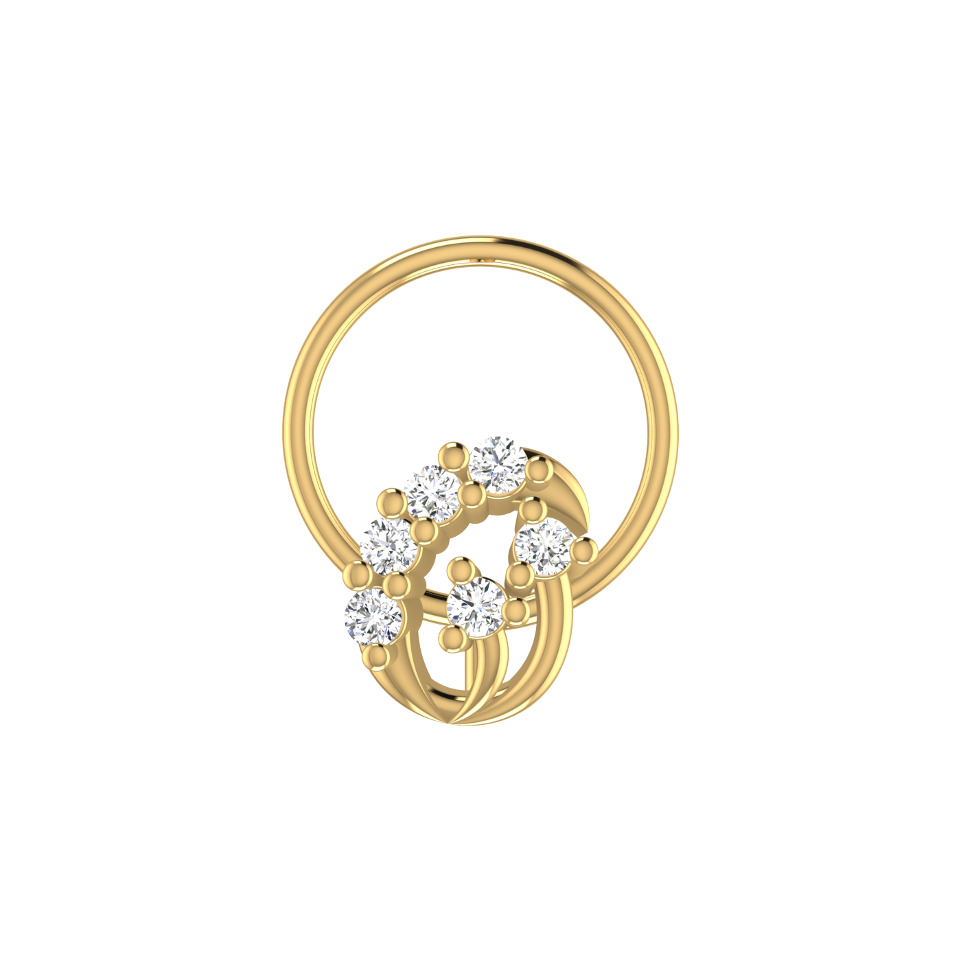 14K Gold Celestial Waves Design 0.07ct Natural Diamond Nose Pin