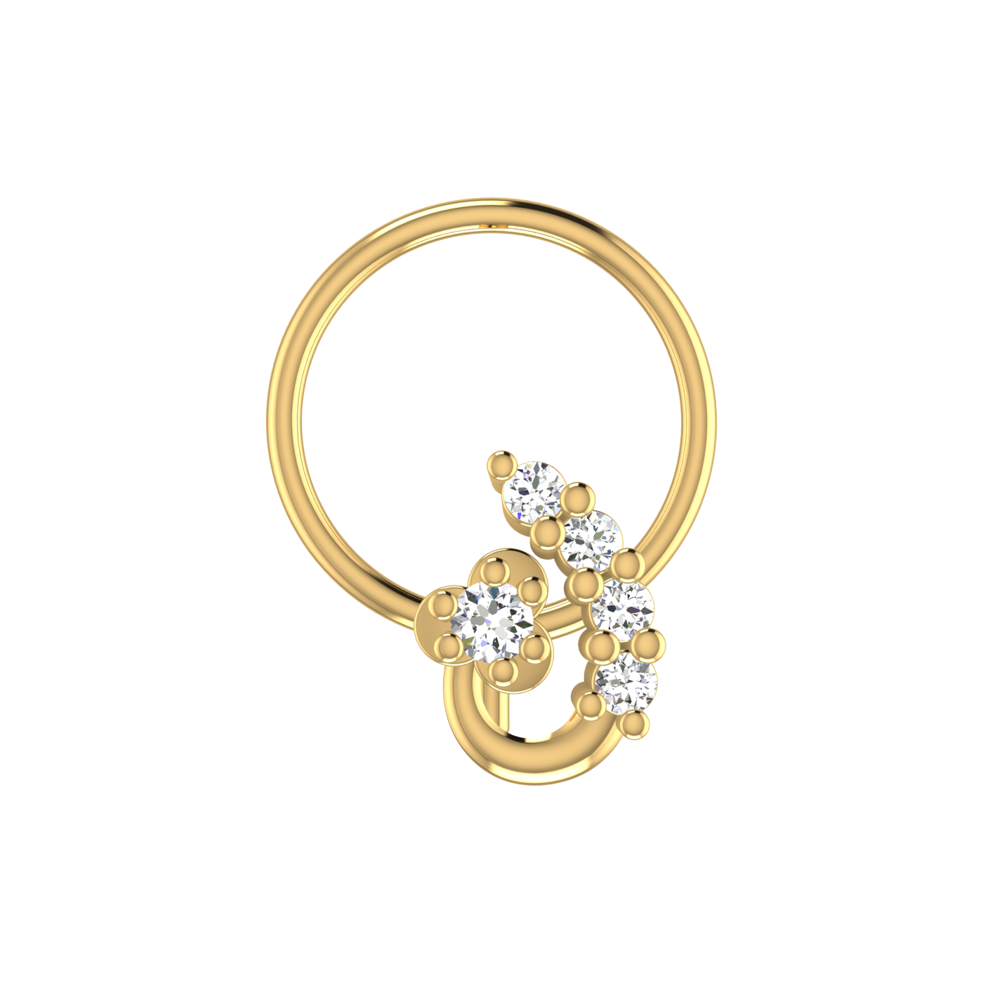14K Gold Celestial Curve Design 0.058ct Natural Diamond Nose Pin