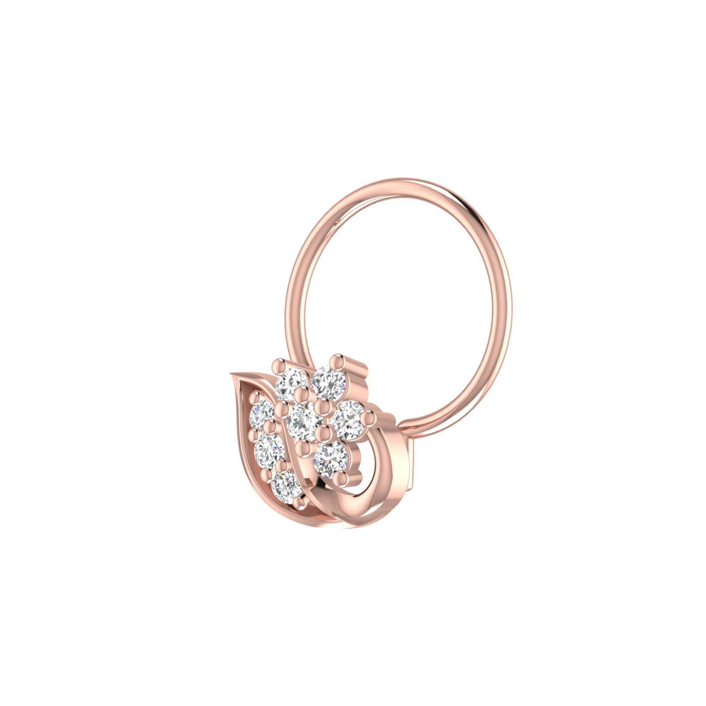 14K Gold Flora Leaf Design 0.07ct Natural Diamond Nose Pin