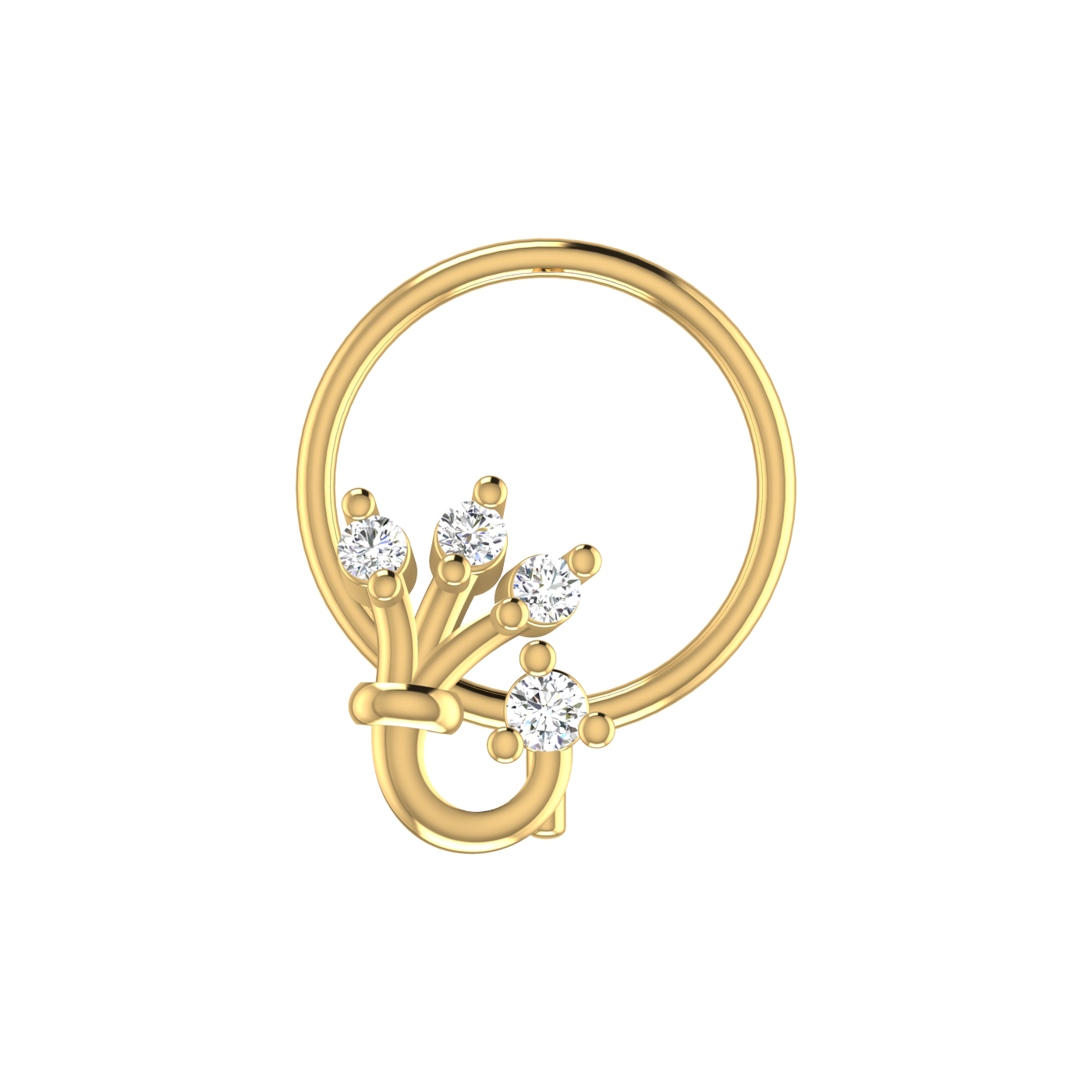 14K Gold Floral Vine Design 0.025ct Natural Diamond Nose Pin