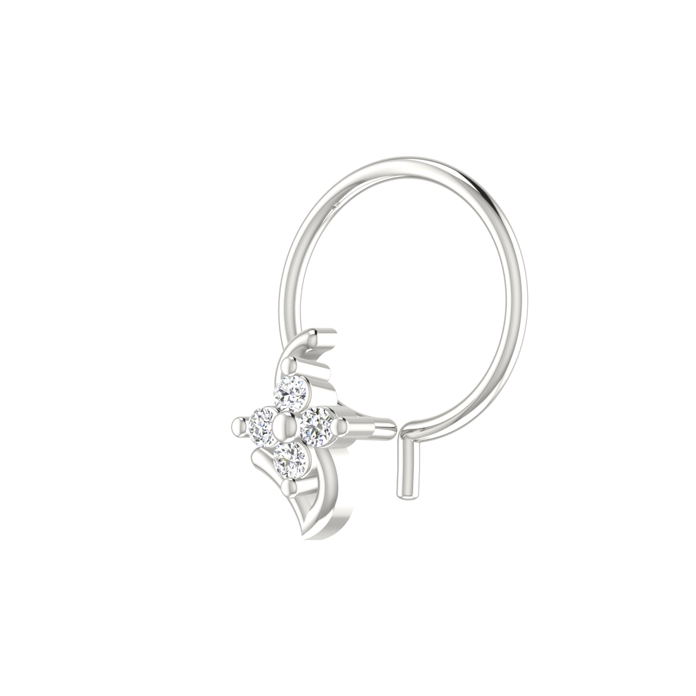 14K Gold Floral Wave Design 0.04ct Natural Diamond Nose Pin