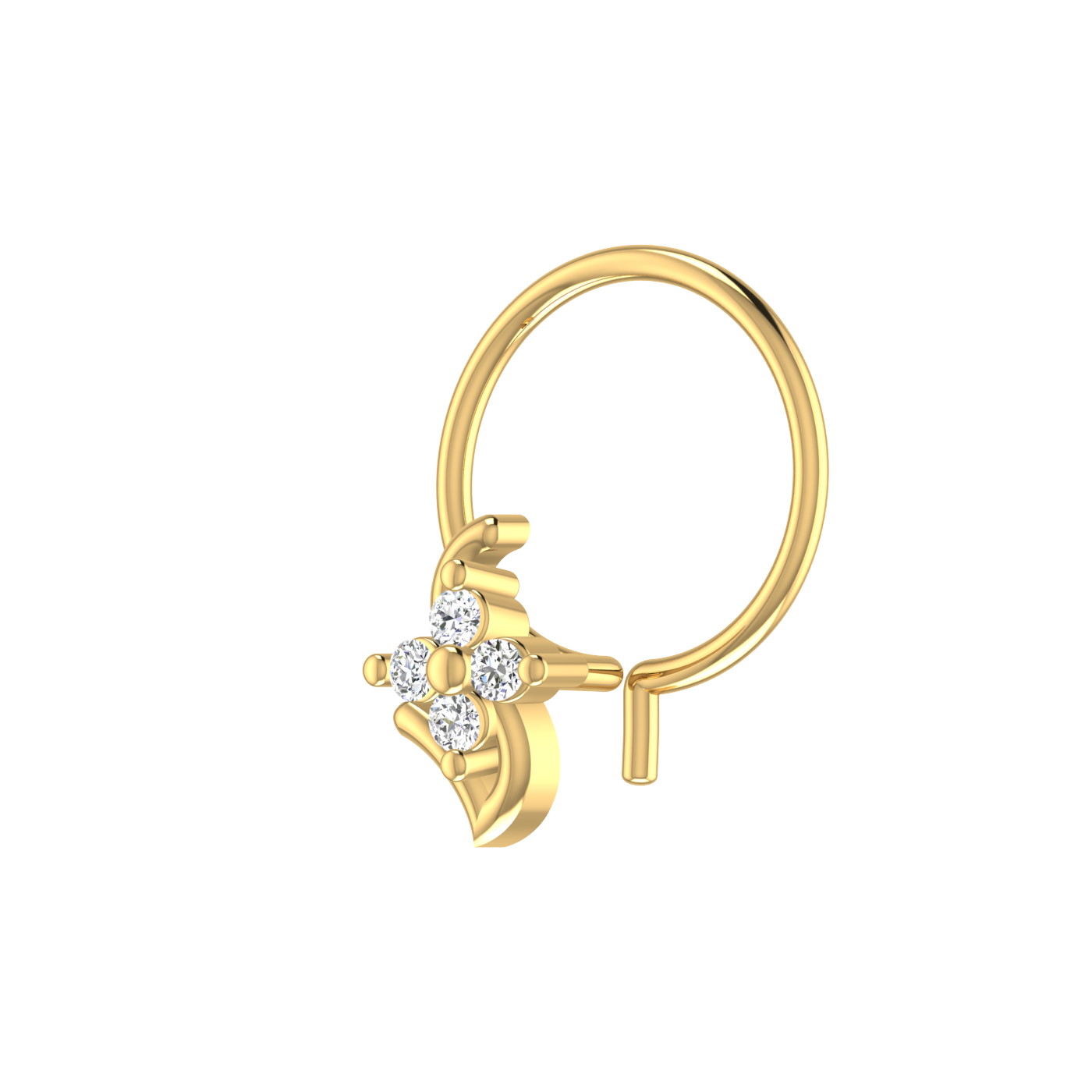 14K Gold Floral Wave Design 0.04ct Natural Diamond Nose Pin