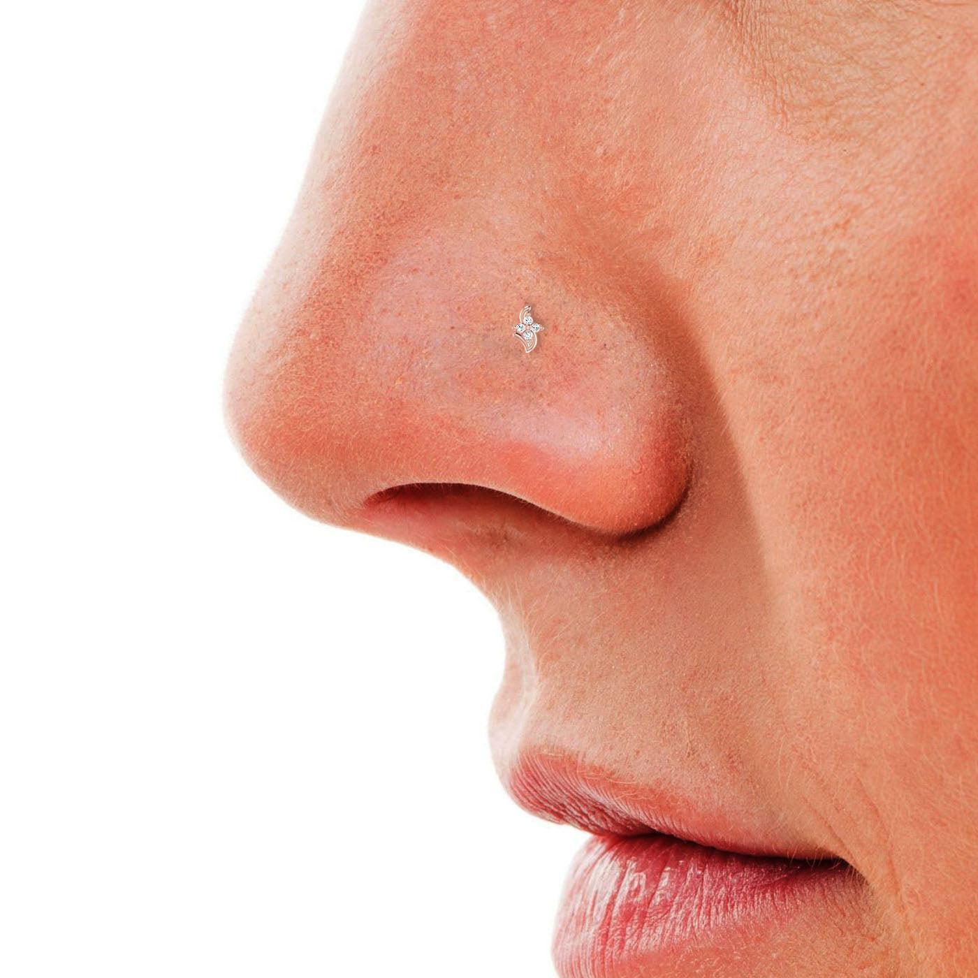 14K Gold Floral Wave Design 0.04ct Lab Grown Diamond Nose Pin