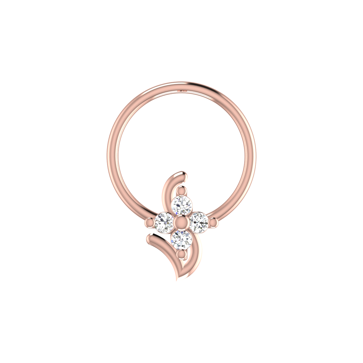 14K Gold Floral Wave Design 0.04ct Natural Diamond Nose Pin