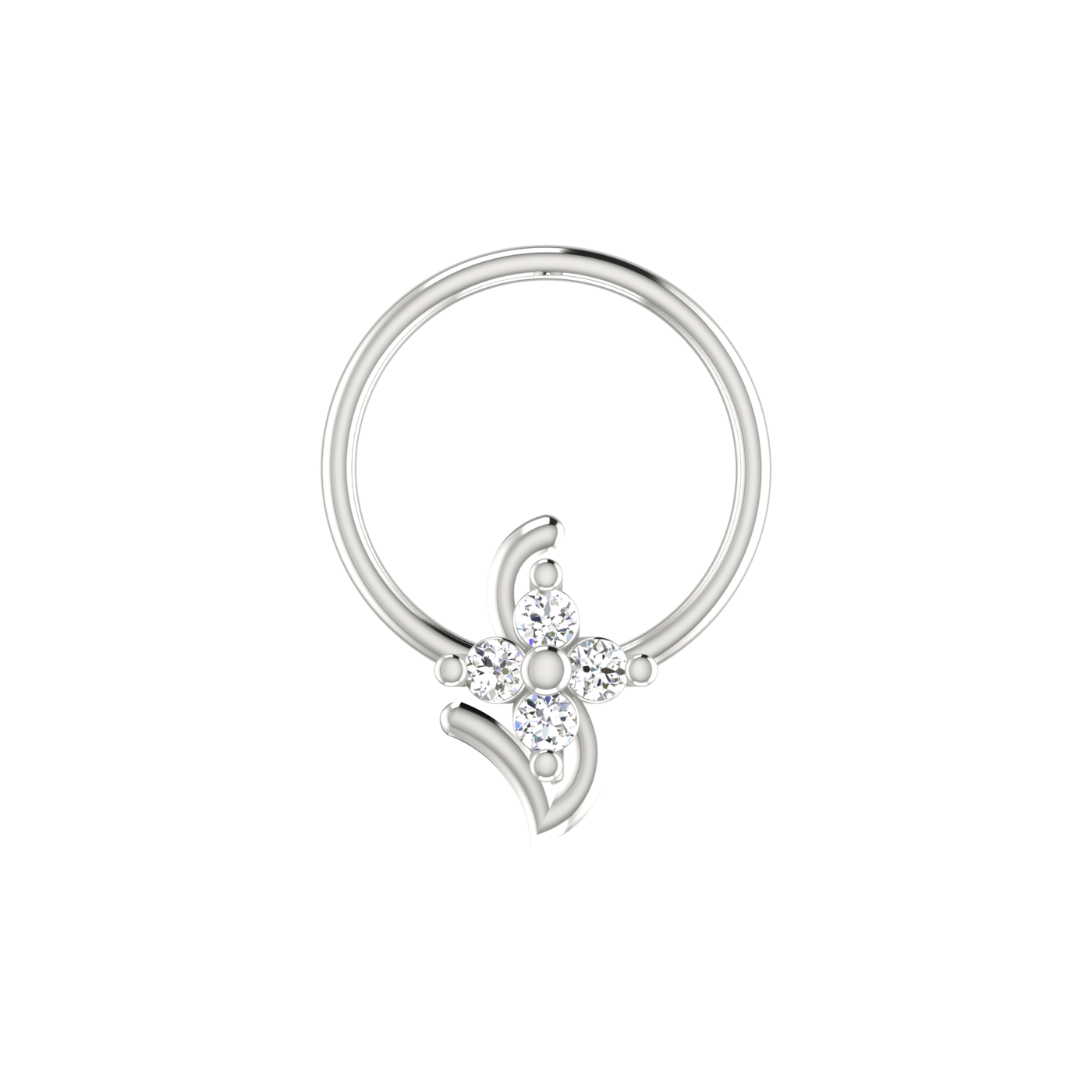 14K Gold Floral Wave Design 0.04ct Natural Diamond Nose Pin