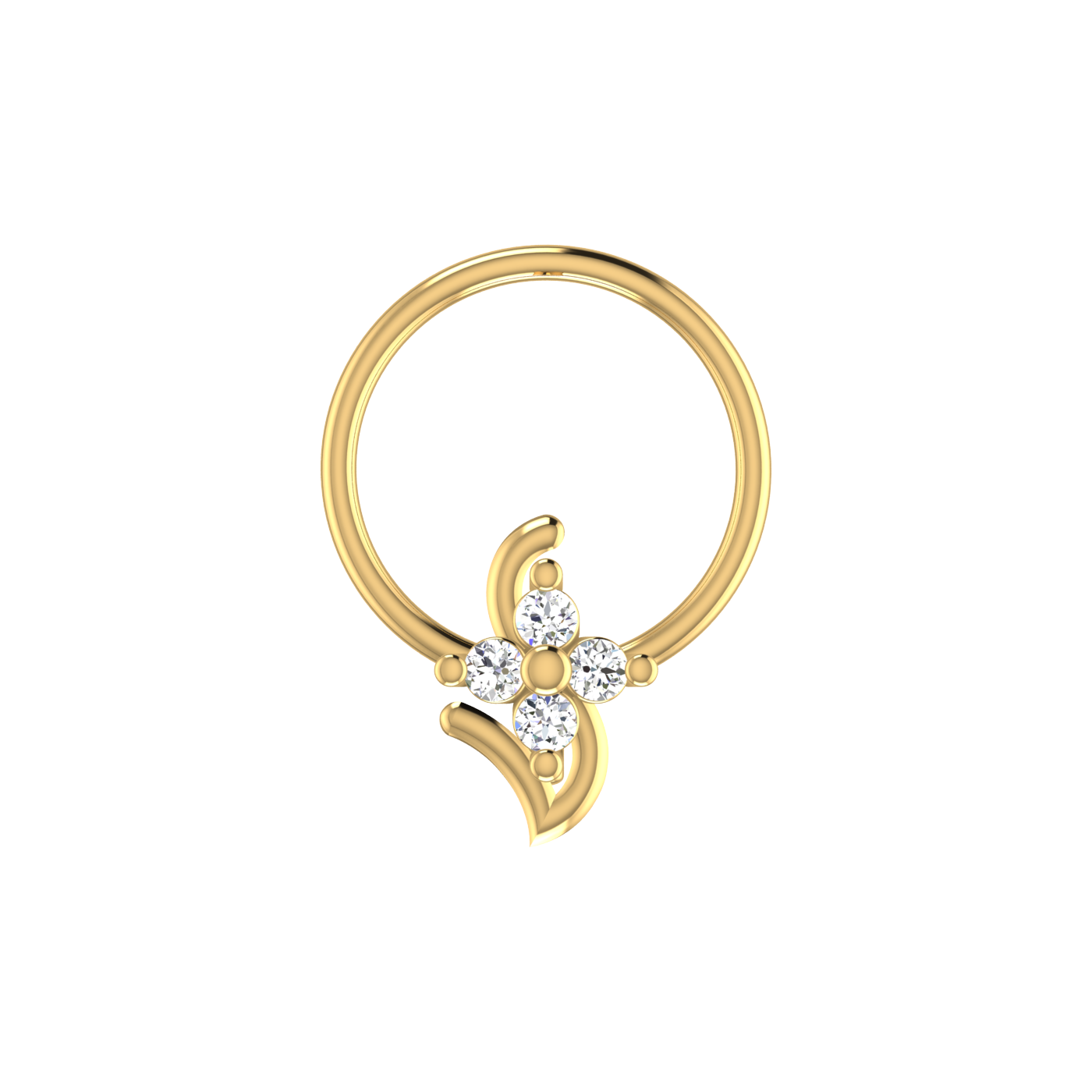 14K Gold Floral Wave Design 0.04ct Natural Diamond Nose Pin