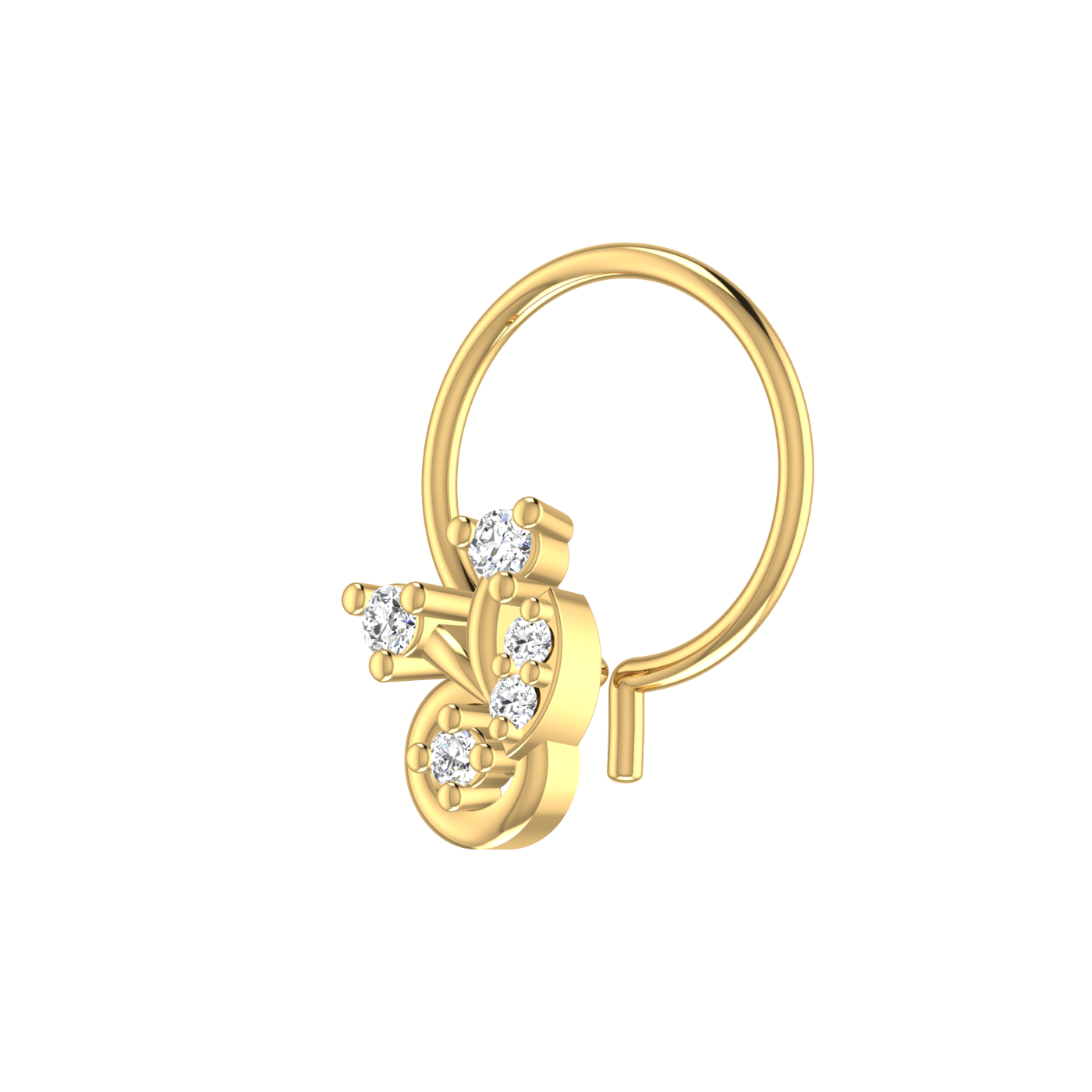 14K Gold Twilight Bloom Design 0.05ct Natural Diamond Nose Pin