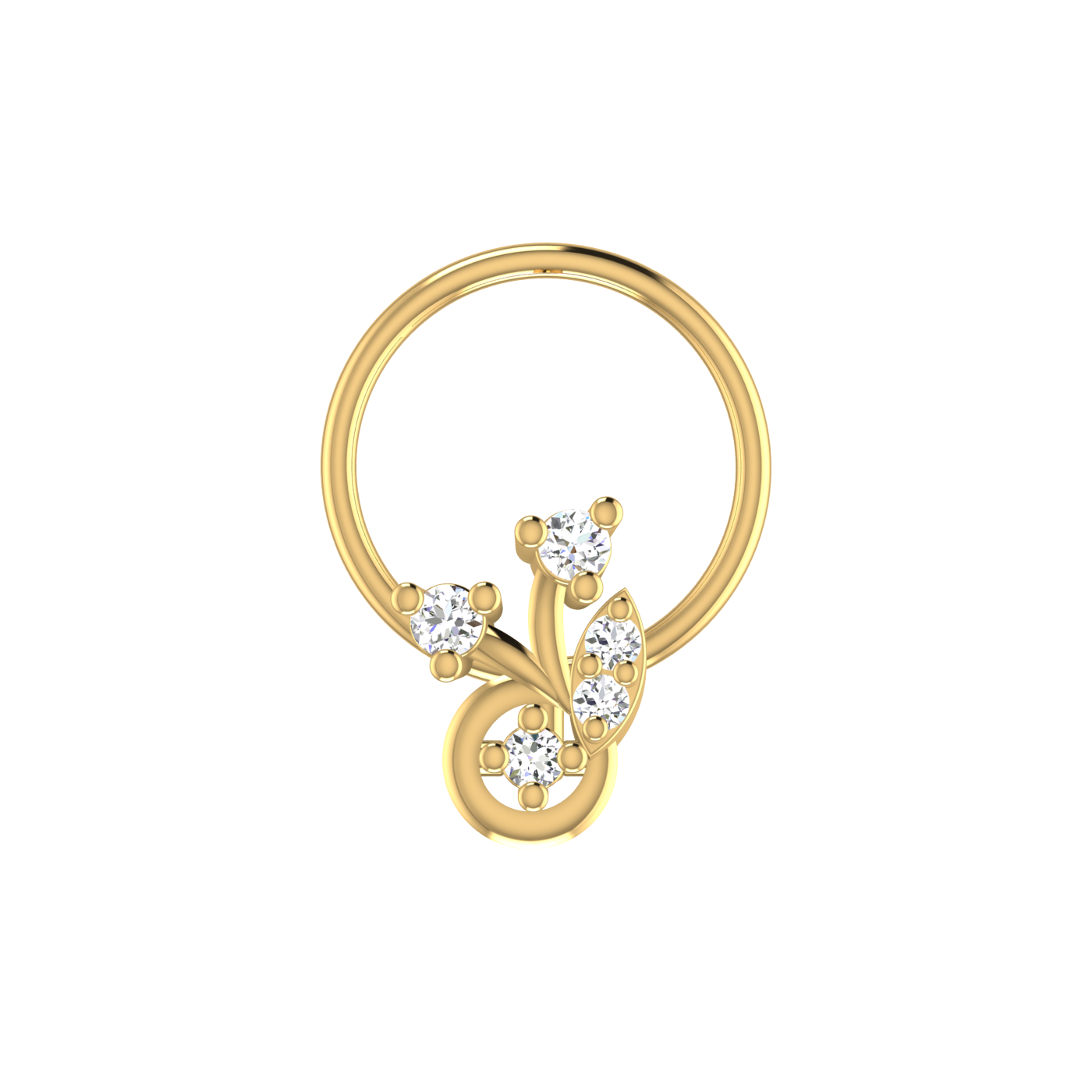 14K Gold Twilight Bloom Design 0.05ct Natural Diamond Nose Pin