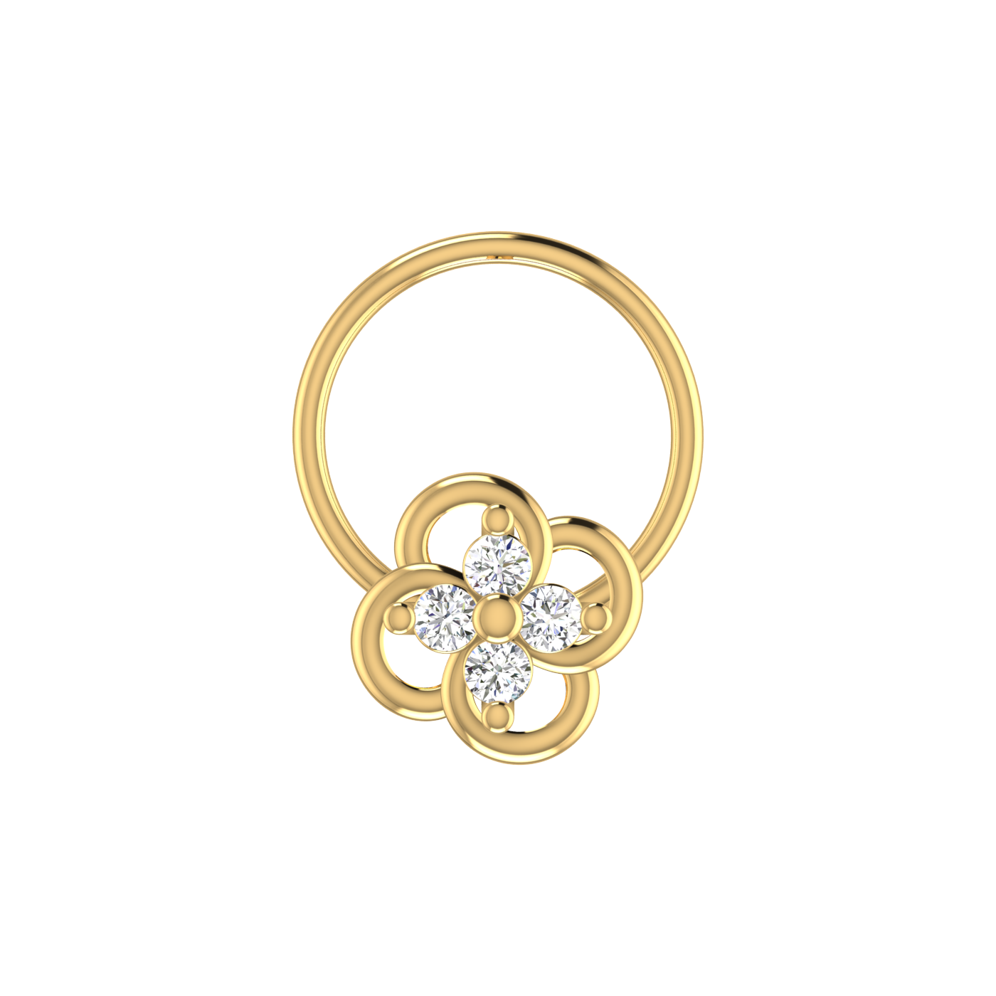 14K Gold Flower/Floral Design 0.06ct Natural Diamond Nose Pin