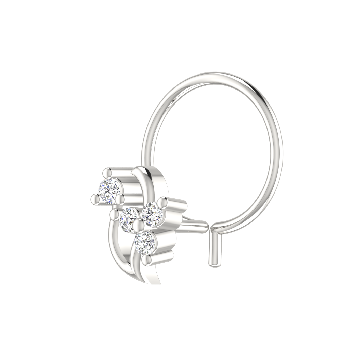 14K Gold Floral Swirl Design 0.05ct Natural Diamond Nose Pin