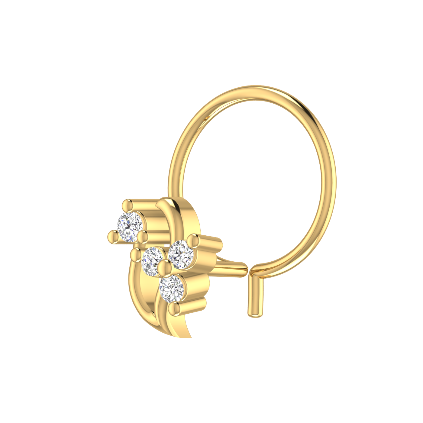 14K Gold Floral Swirl Design 0.05ct Natural Diamond Nose Pin