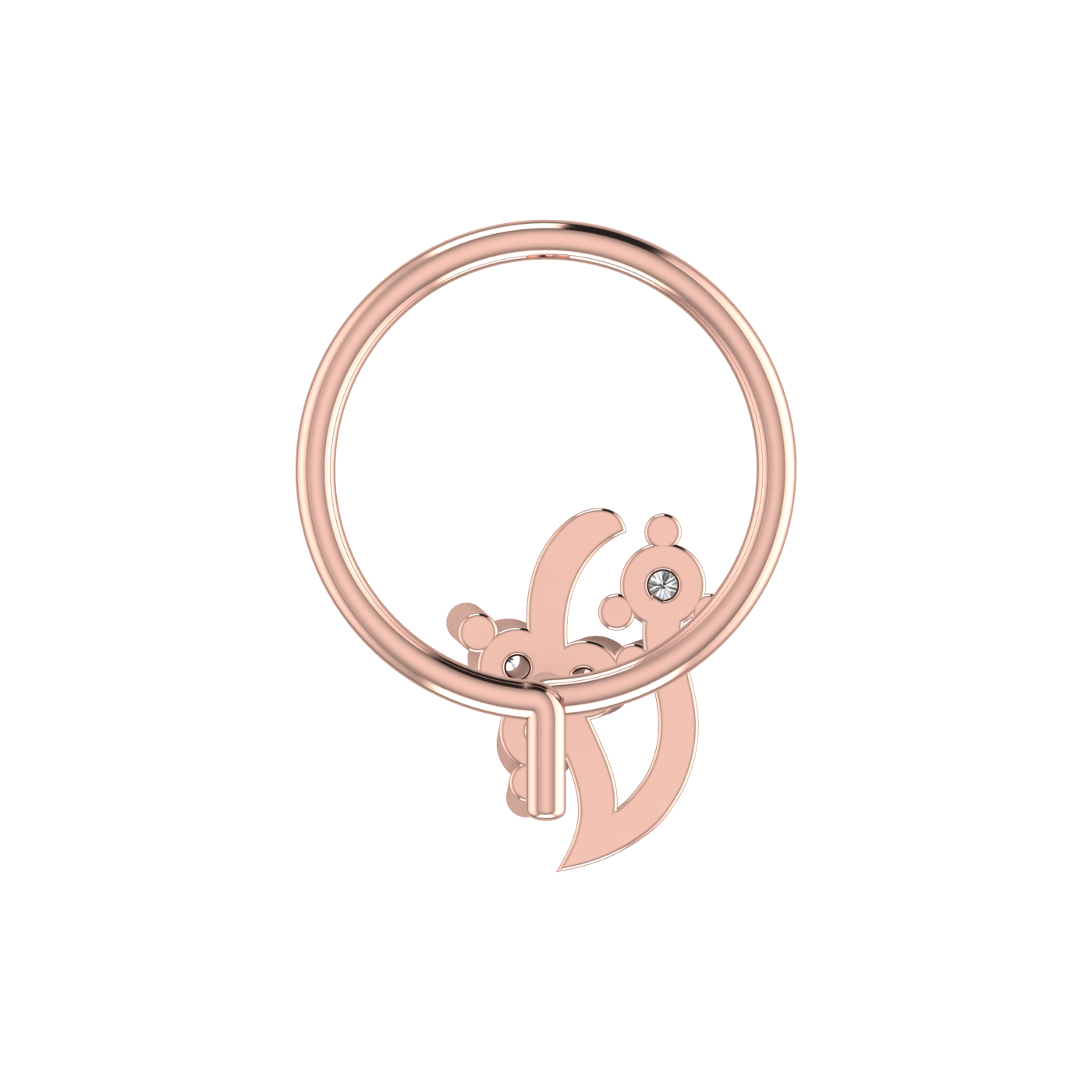 14K Gold Floral Swirl Design 0.05ct Natural Diamond Nose Pin