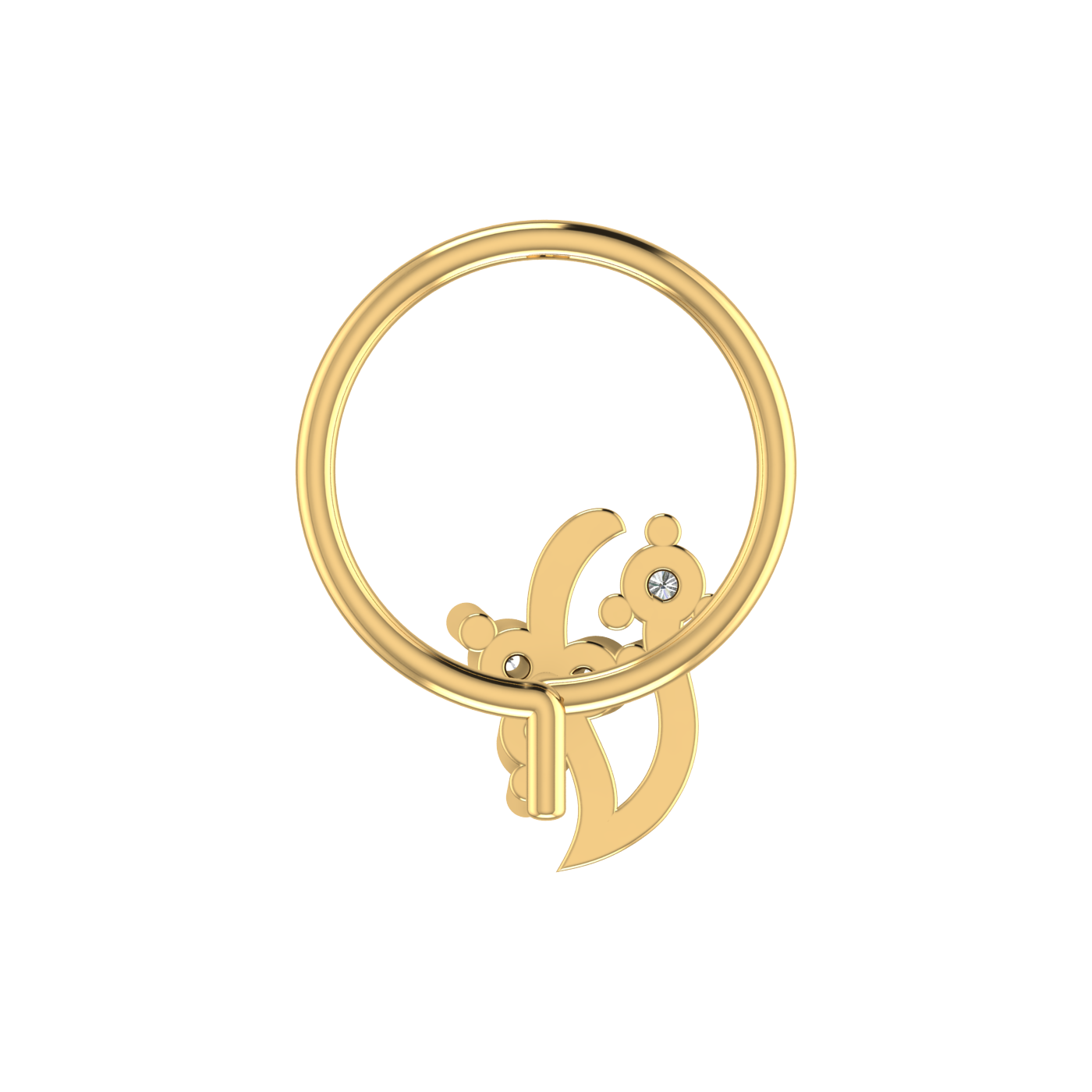 14K Gold Floral Swirl Design 0.05ct Natural Diamond Nose Pin