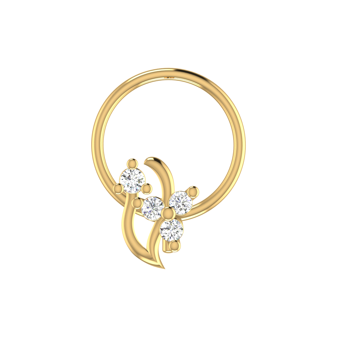14K Gold Floral Swirl Design 0.05ct Natural Diamond Nose Pin