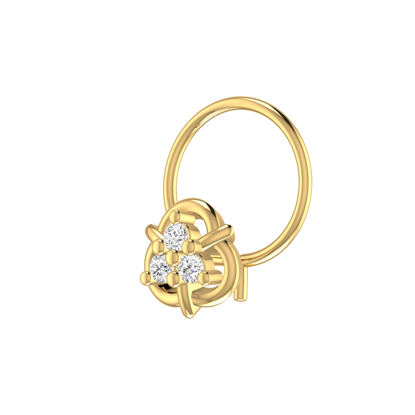 14K Gold Floral or Clover-Shaped Design 0.054ct Natural Diamond Nose Pin