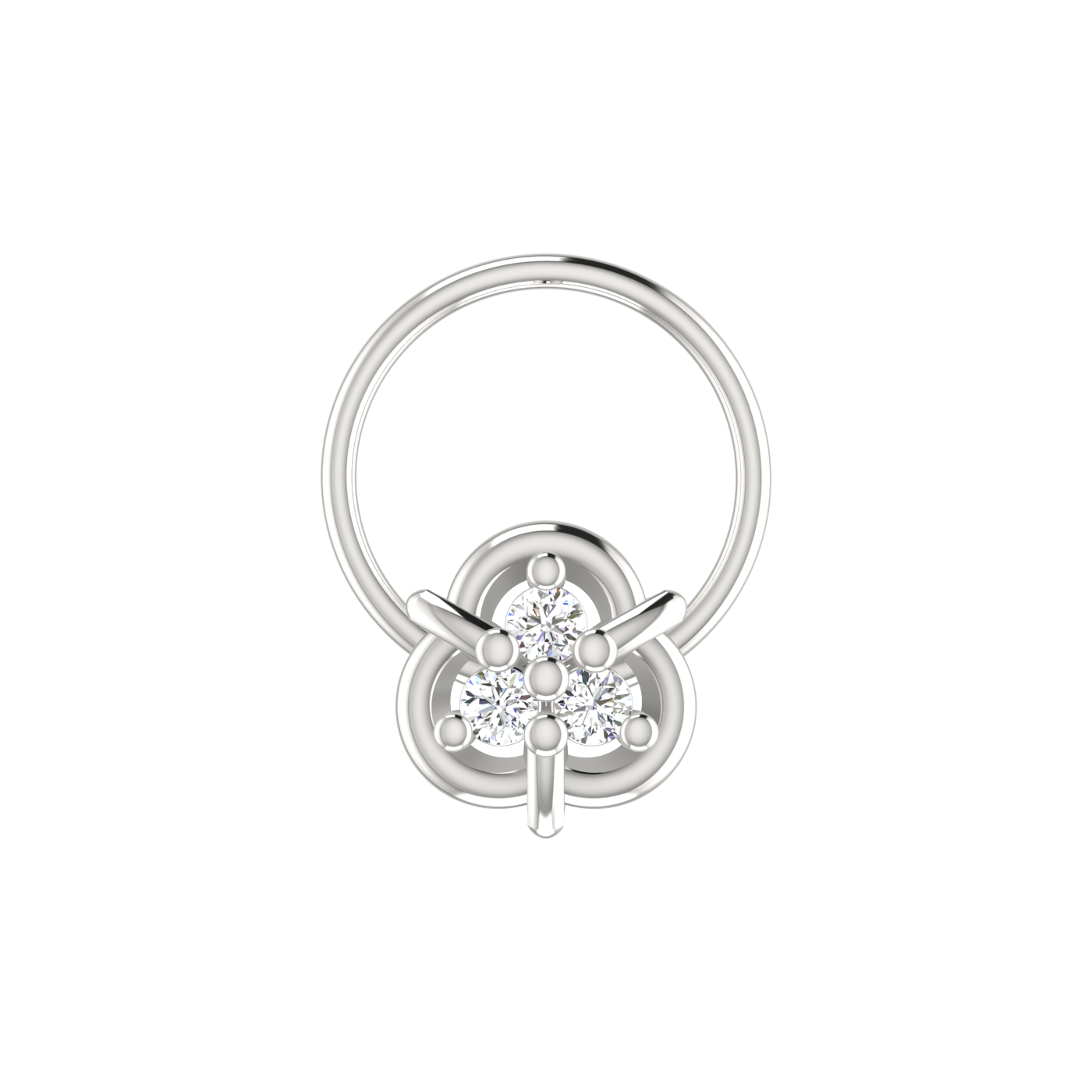 14K Gold Floral or Clover-Shaped Design 0.054ct Natural Diamond Nose Pin