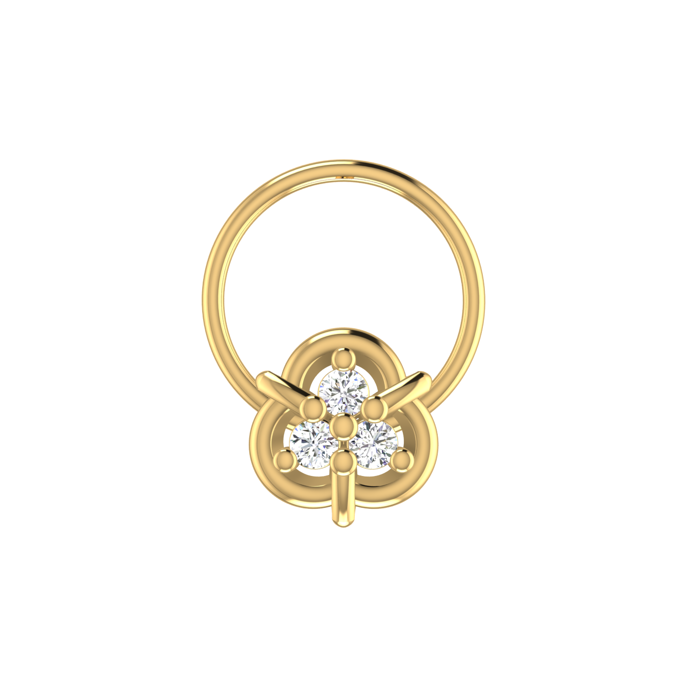 14K Gold Floral or Clover-Shaped Design 0.054ct Natural Diamond Nose Pin