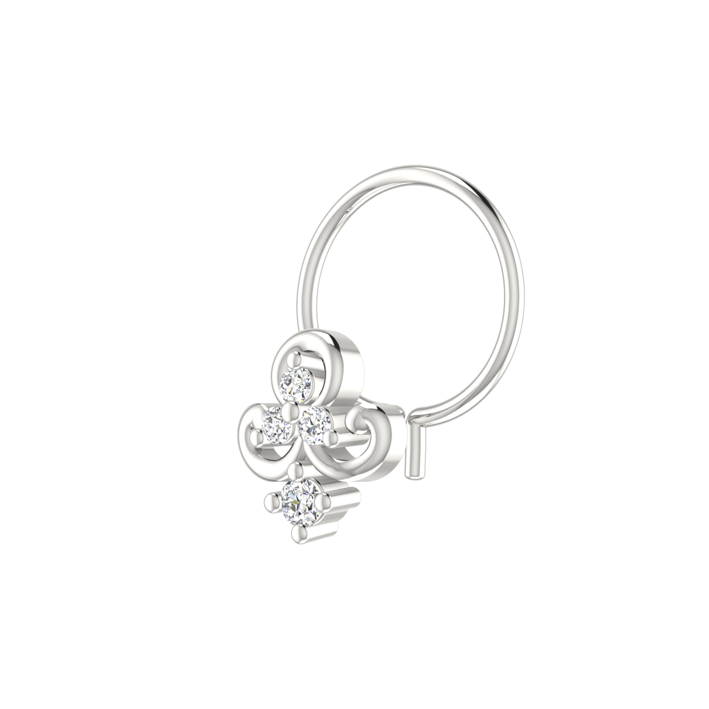 14K Gold Studded Floral Design 0.051ct Natural Diamond Nose Pin