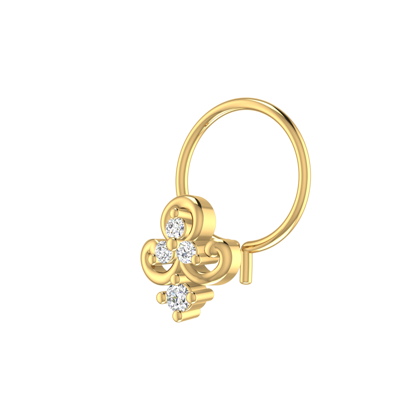 14K Gold Studded Floral Design 0.051ct Natural Diamond Nose Pin