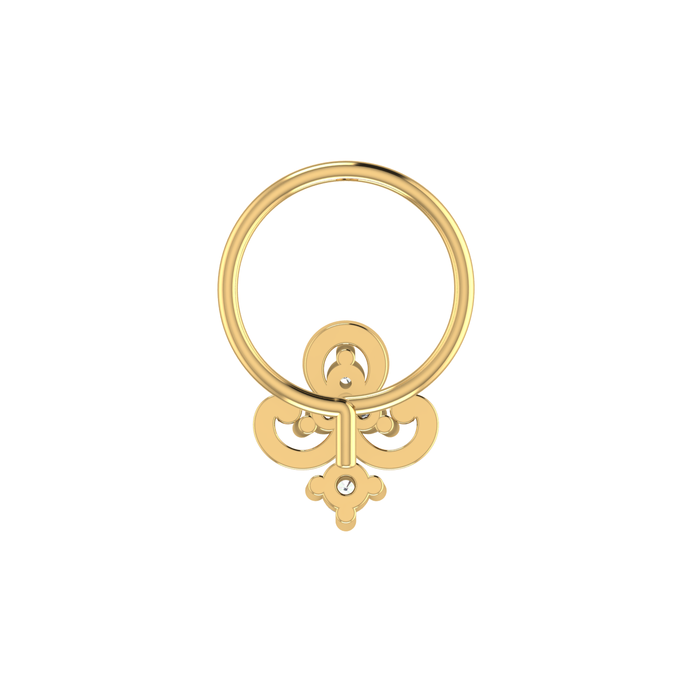 14K Gold Studded Floral Design 0.051ct Natural Diamond Nose Pin