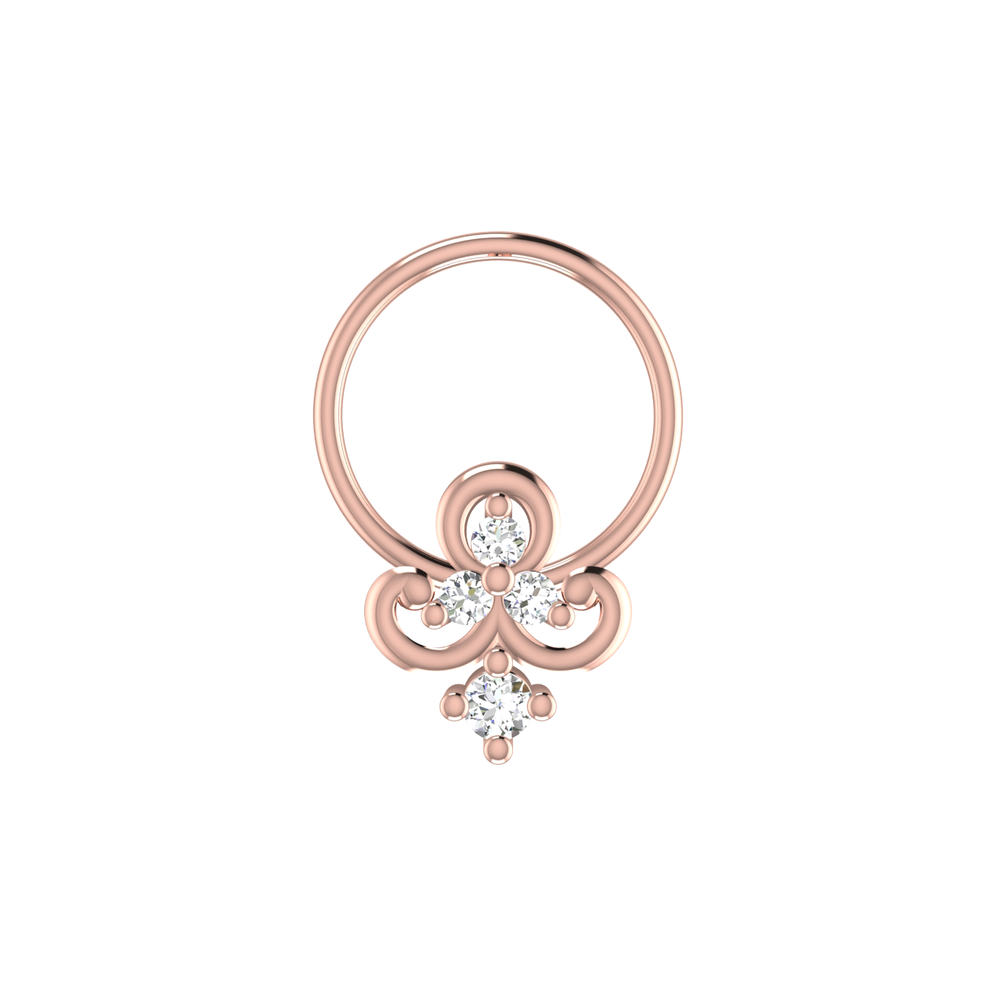 14K Gold Studded Floral Design 0.051ct Natural Diamond Nose Pin