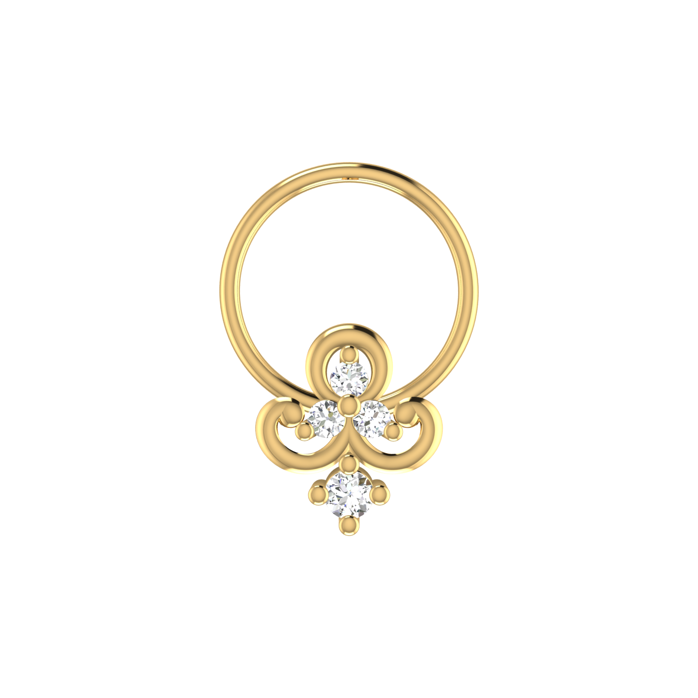 14K Gold Studded Floral Design 0.051ct Natural Diamond Nose Pin