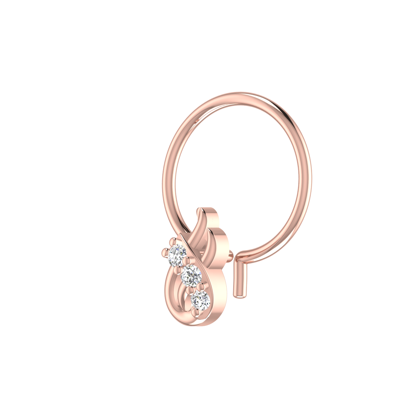 14K Gold Curved or Looped Design 0.022ct Natural Diamond Nose Pin