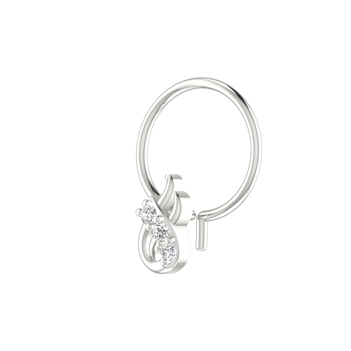 14K Gold Curved or Looped Design 0.022ct Natural Diamond Nose Pin