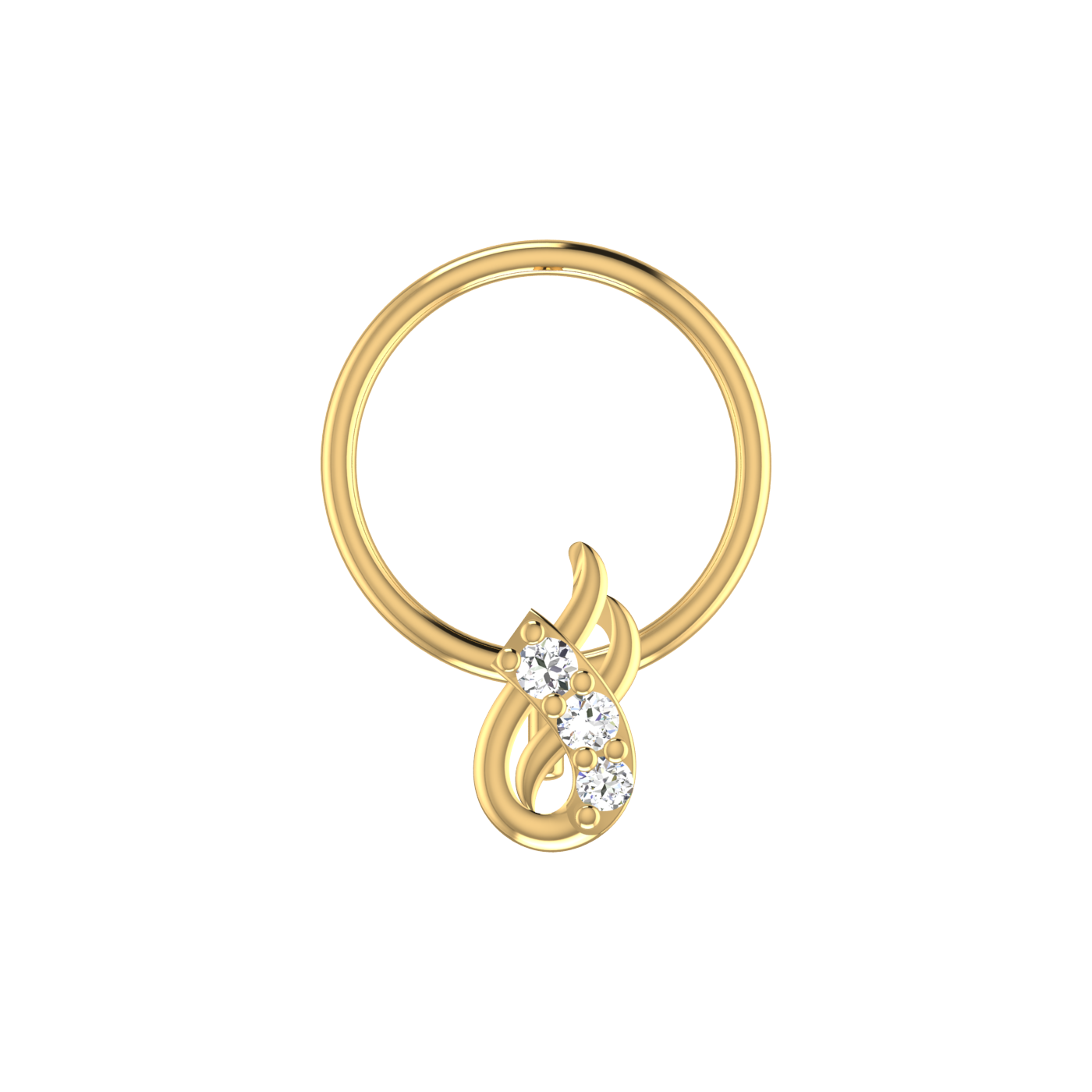 14K Gold Curved or Looped Design 0.022ct Natural Diamond Nose Pin