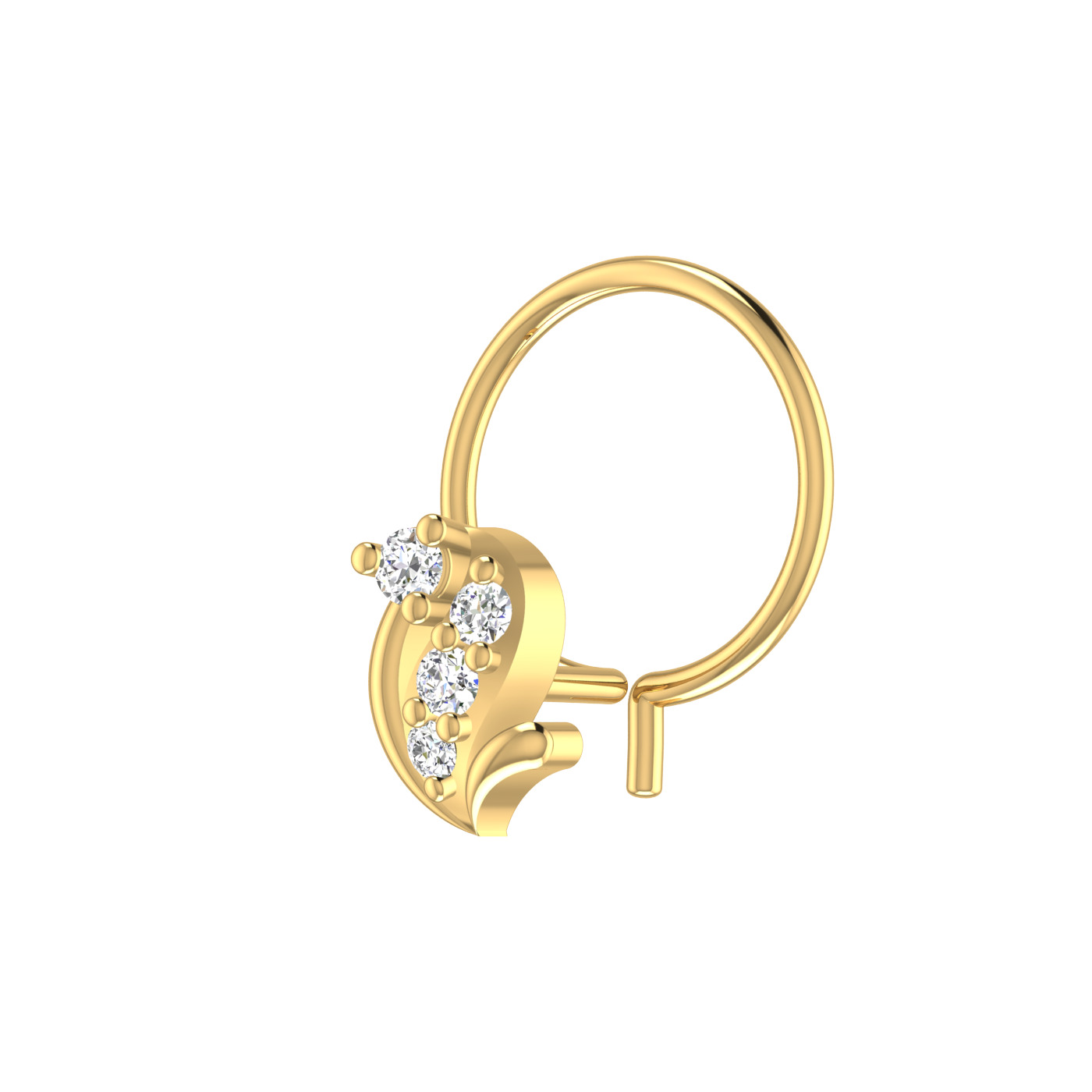 14K Gold Minimalist Floral/Leaf Design 0.048ct Natural Diamond Nose Pin