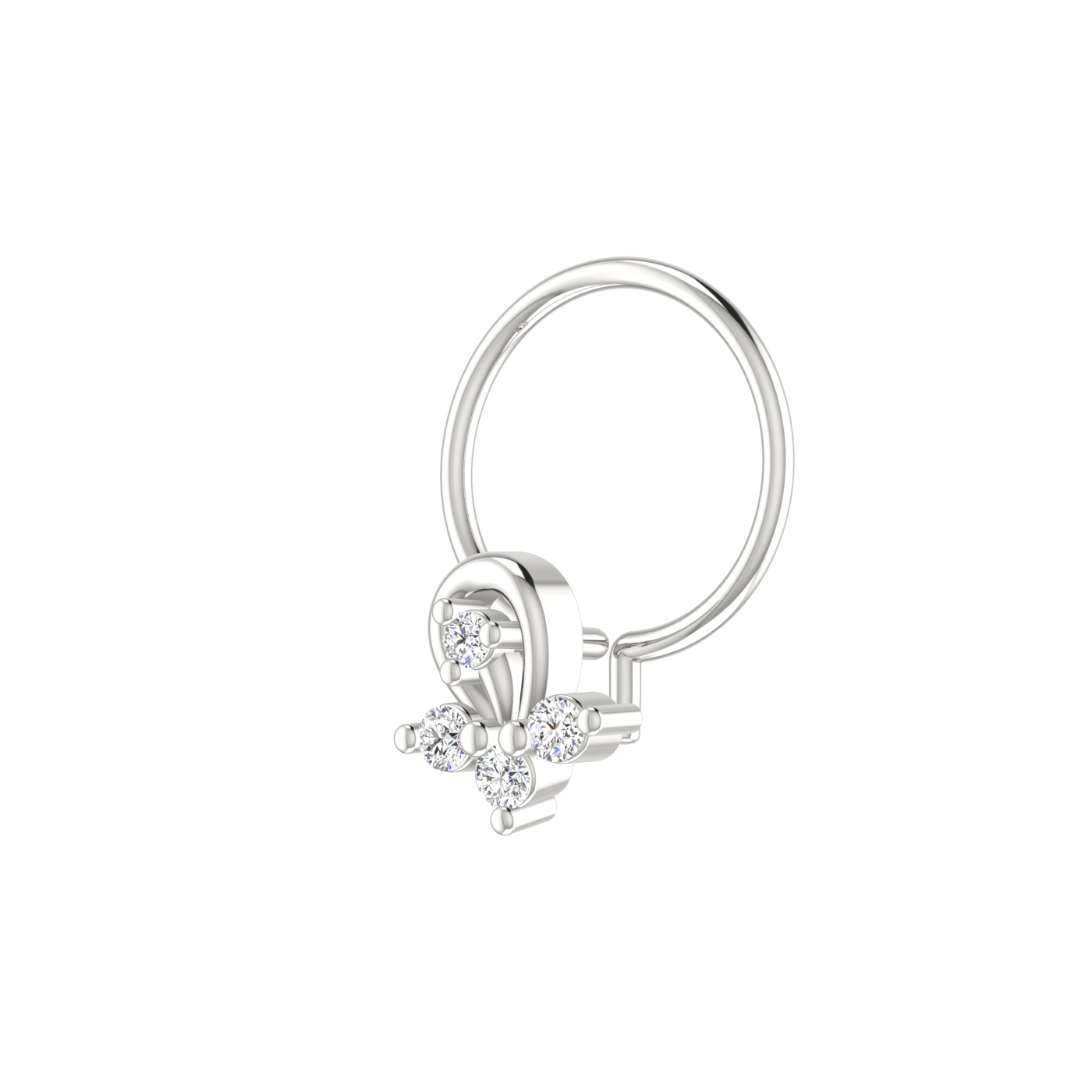 14K Gold Floral Curl Design 0.055ct Natural Diamond Nose Pin