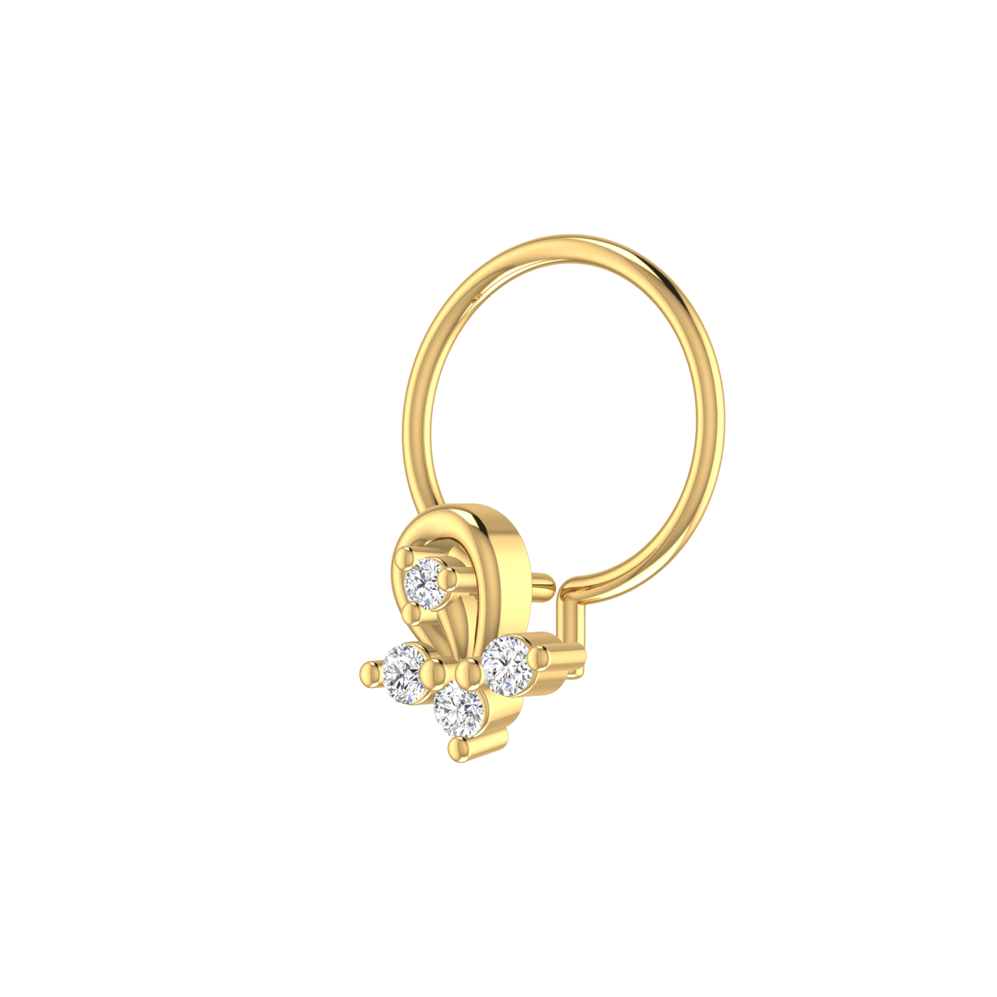 14K Gold Floral Curl Design 0.055ct Natural Diamond Nose Pin