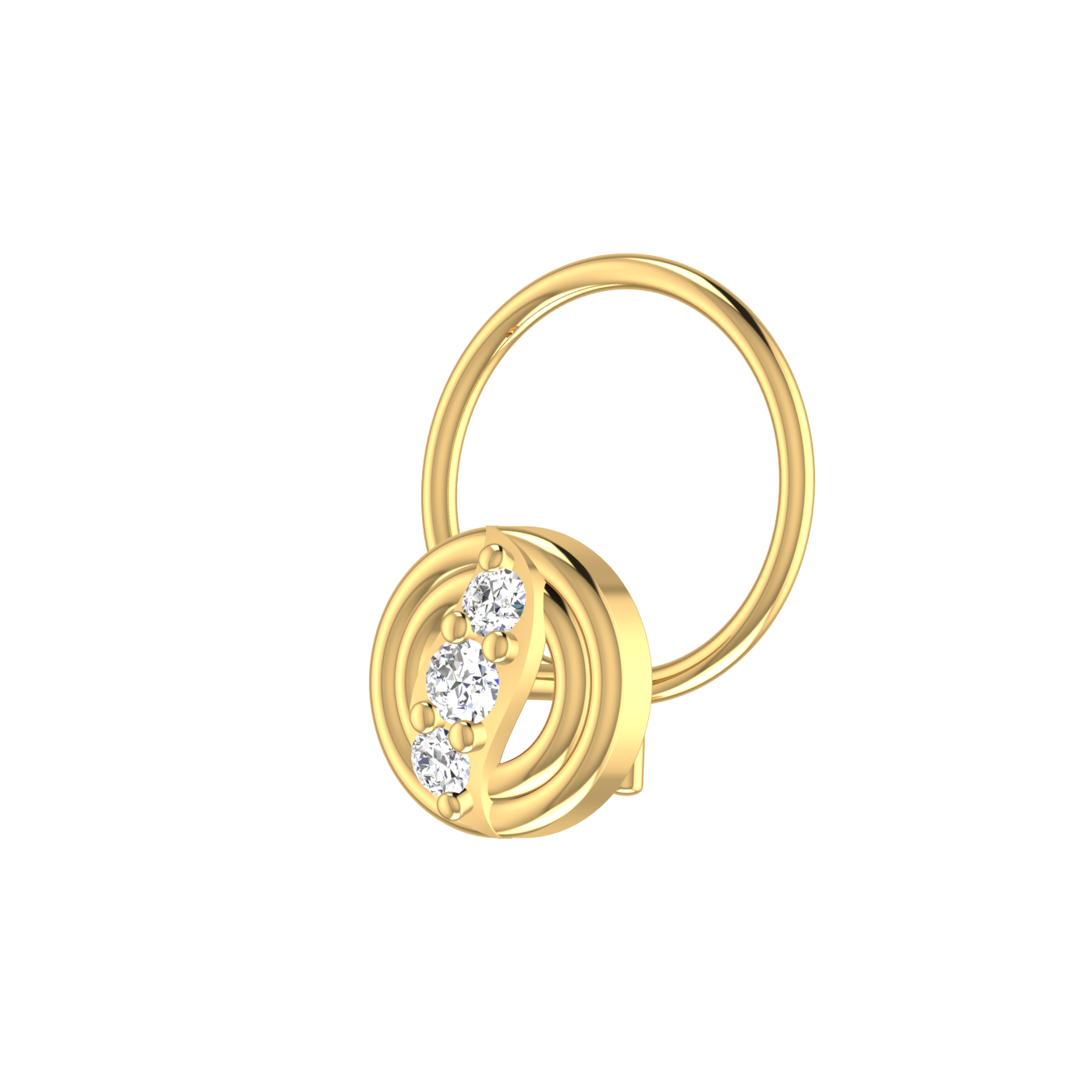 14K Gold Concentric Circle Design 0.046ct Natural Diamond Nose Pin