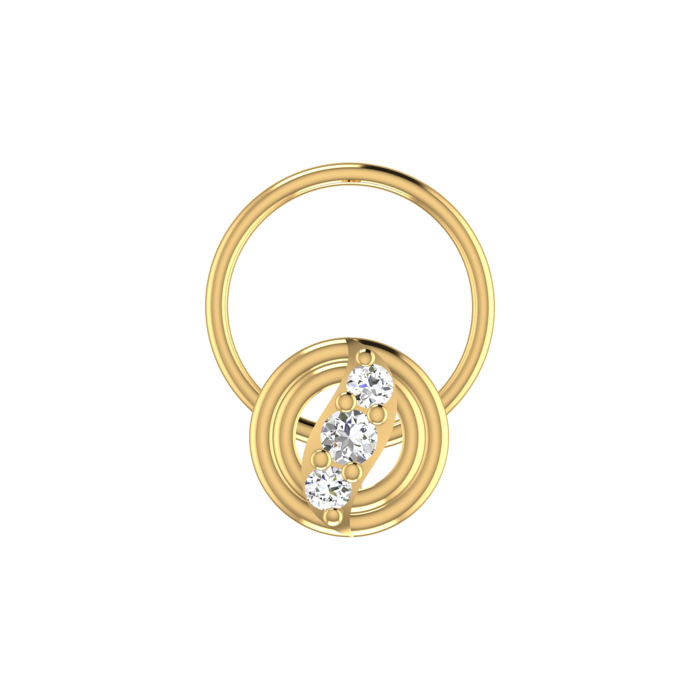 14K Gold Concentric Circle Design 0.046ct Natural Diamond Nose Pin