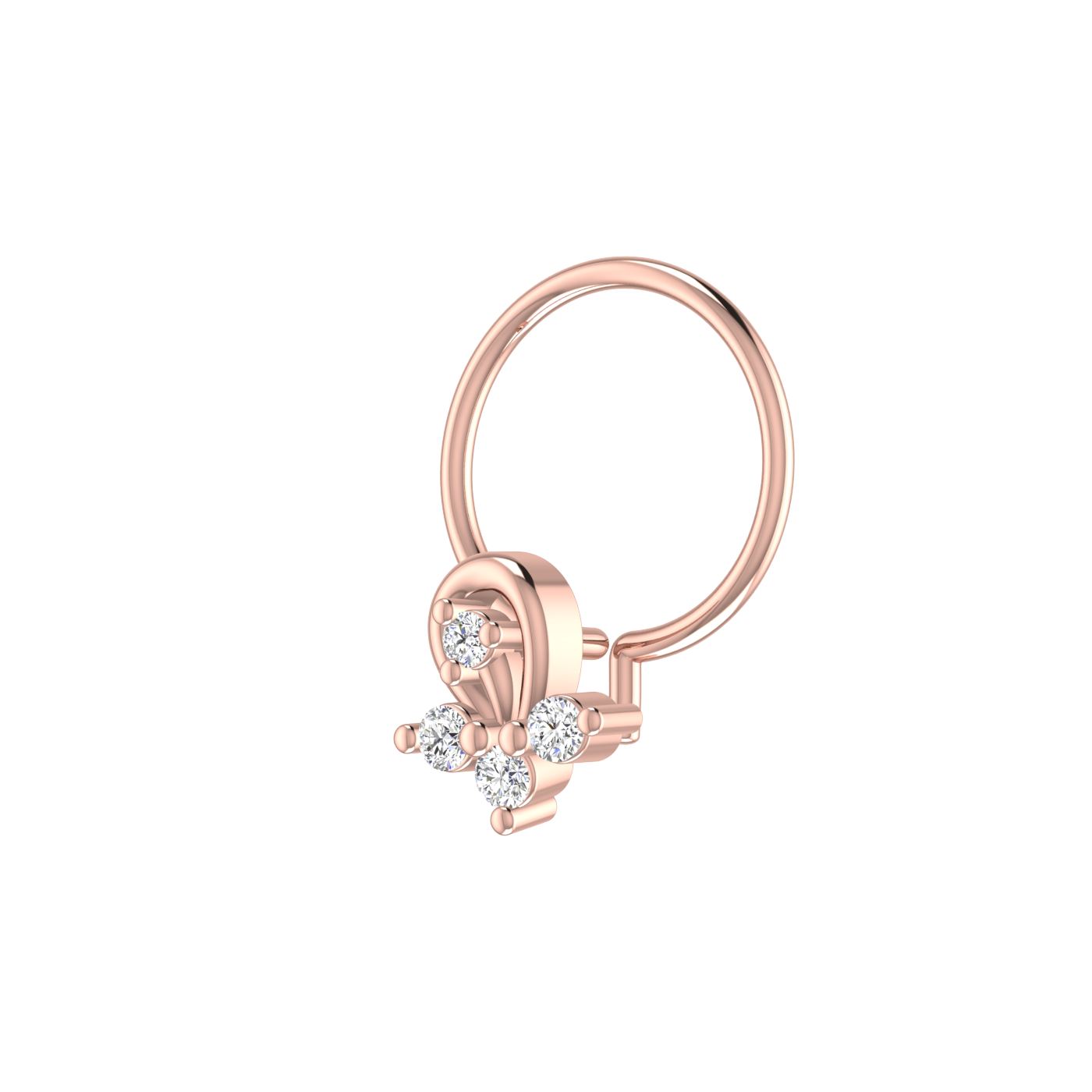 14K Gold Floral Curl Design 0.055ct Natural Diamond Nose Pin