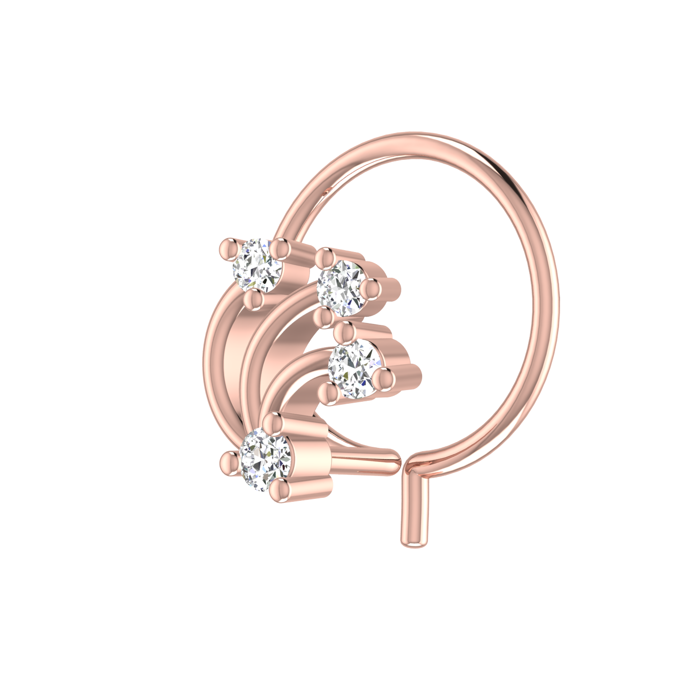 14K Gold Blooming Vine Design 0.058ct Natural Diamond Nose Pin