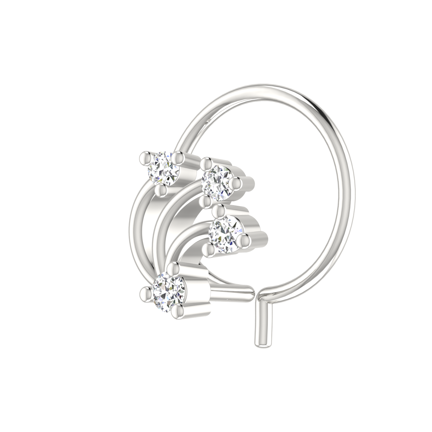 14K Gold Blooming Vine Design 0.058ct Natural Diamond Nose Pin