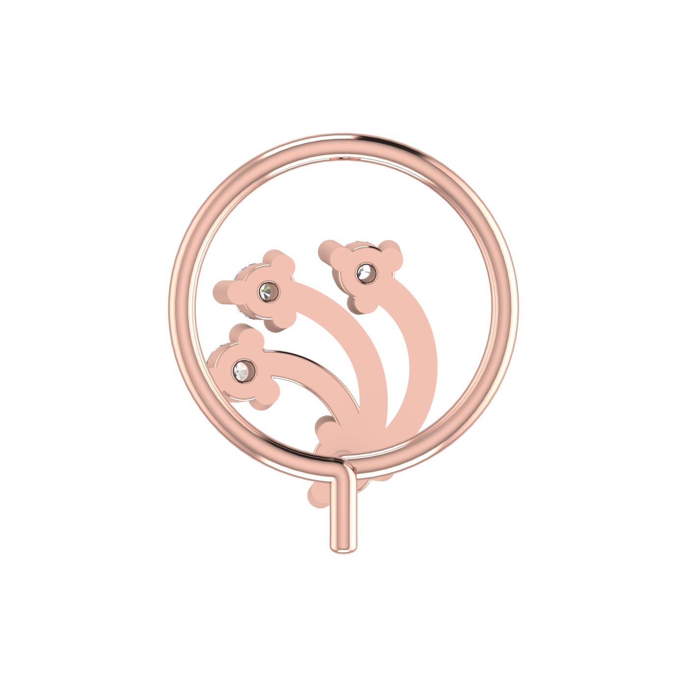 14K Gold Blooming Vine Design 0.058ct Natural Diamond Nose Pin