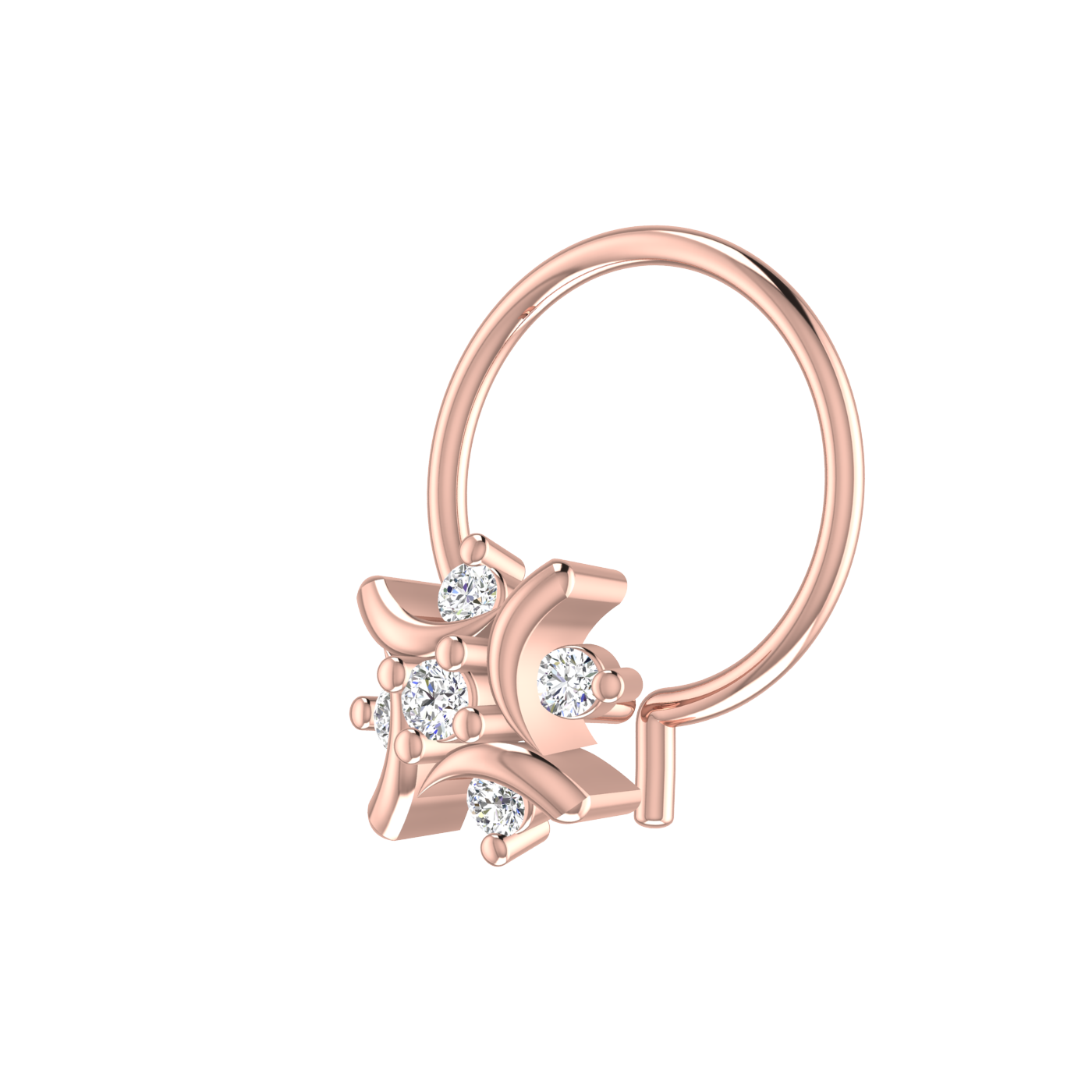 14K Gold Curved Petal Design 0.055ct Natural Diamond Nose Pin