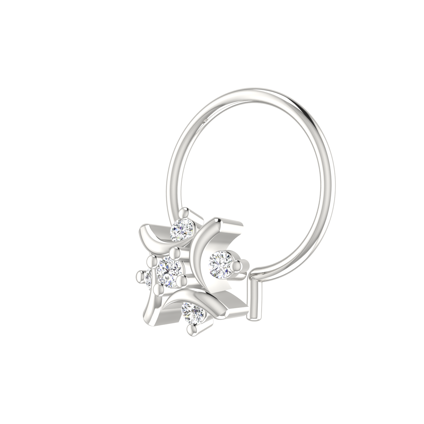 14K Gold Curved Petal Design 0.055ct Natural Diamond Nose Pin