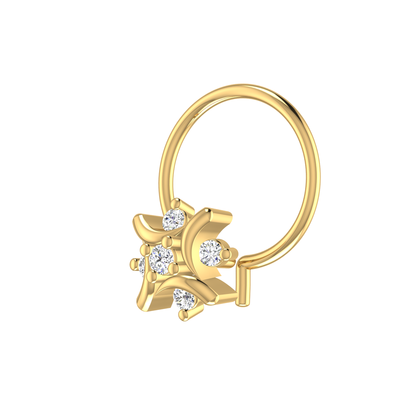14K Gold Curved Petal Design 0.055ct Natural Diamond Nose Pin