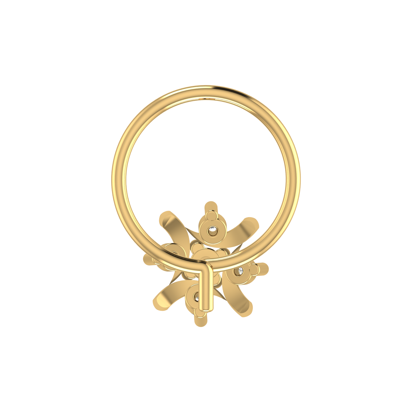 14K Gold Curved Petal Design 0.055ct Natural Diamond Nose Pin