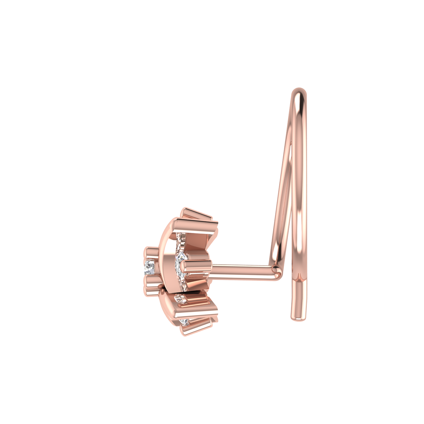 14K Gold Curved Petal Design 0.055ct Natural Diamond Nose Pin