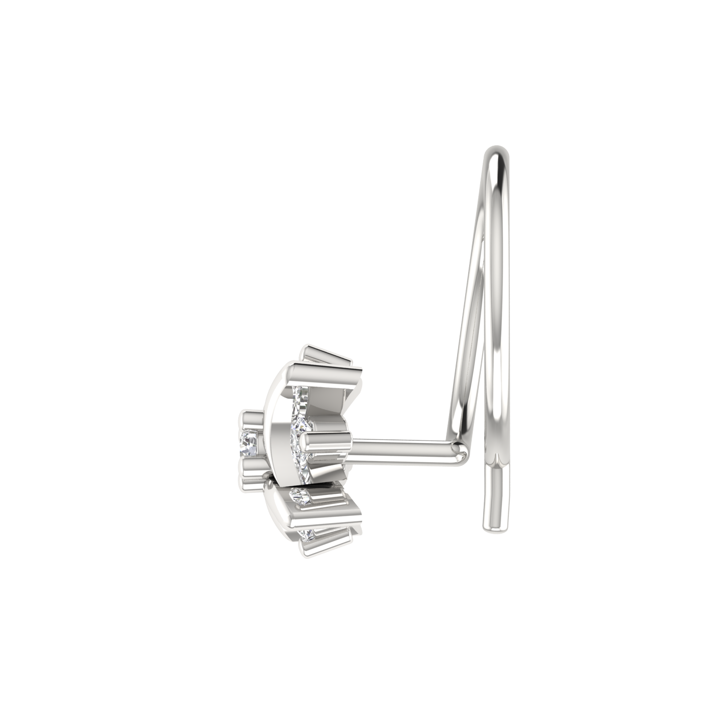 14K Gold Curved Petal Design 0.055ct Natural Diamond Nose Pin