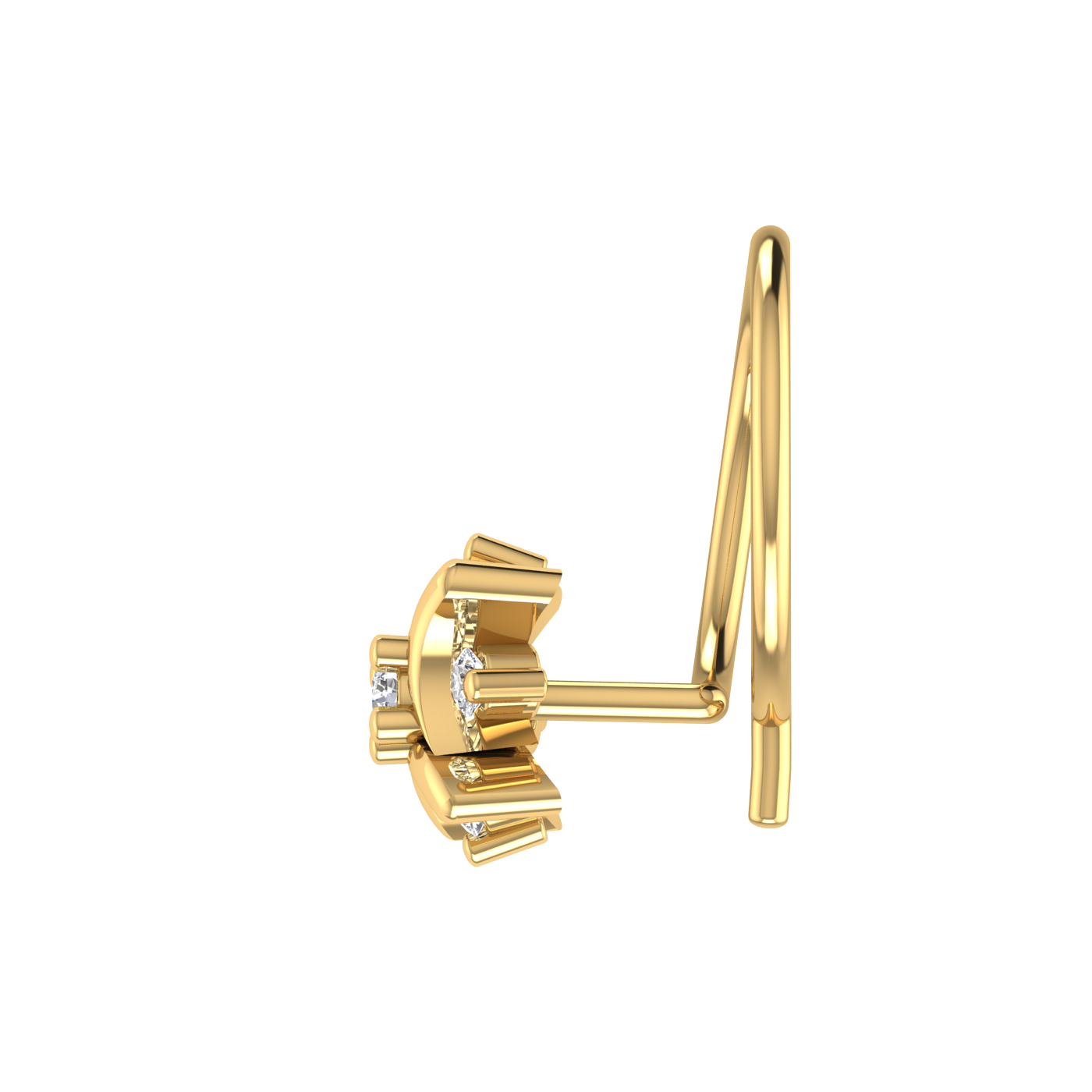 14K Gold Curved Petal Design 0.055ct Natural Diamond Nose Pin