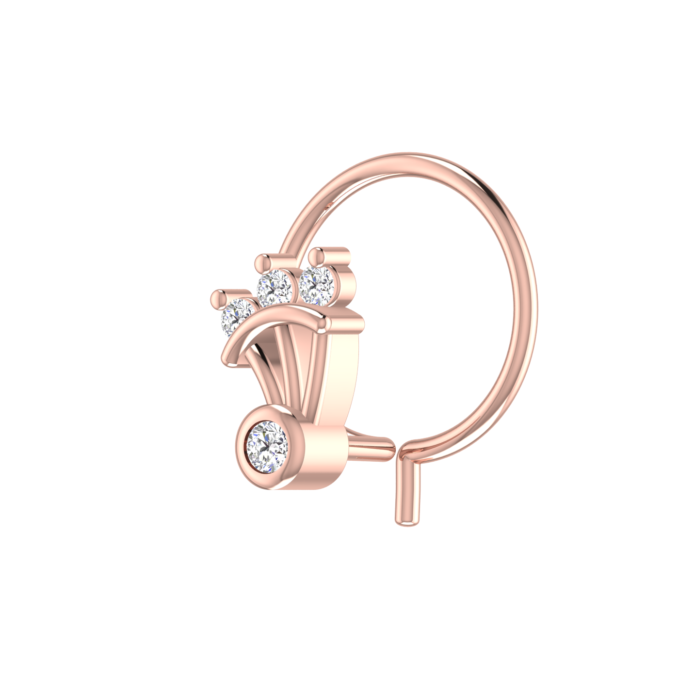 14K Gold Floral Tiara Design 0.04ct Natural Diamond Nose Pin