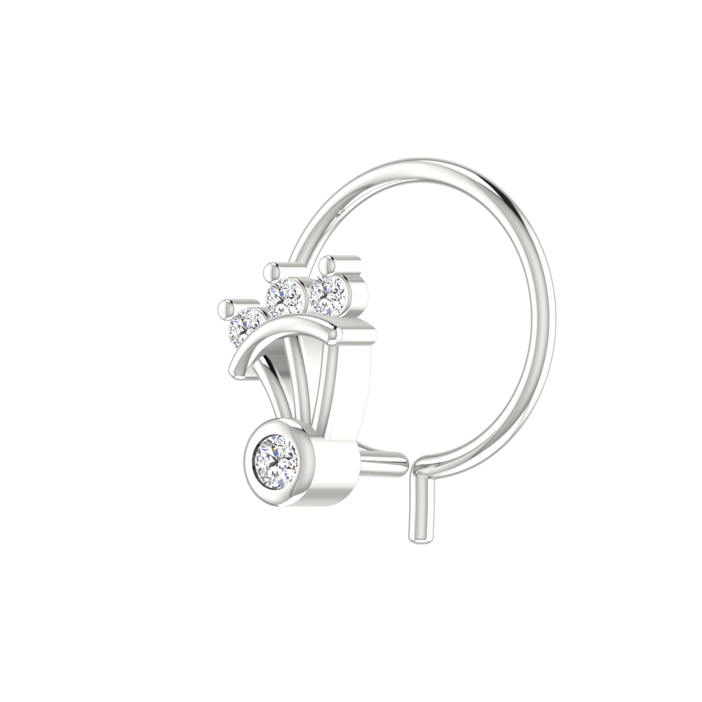 14K Gold Floral Tiara Design 0.04ct Natural Diamond Nose Pin