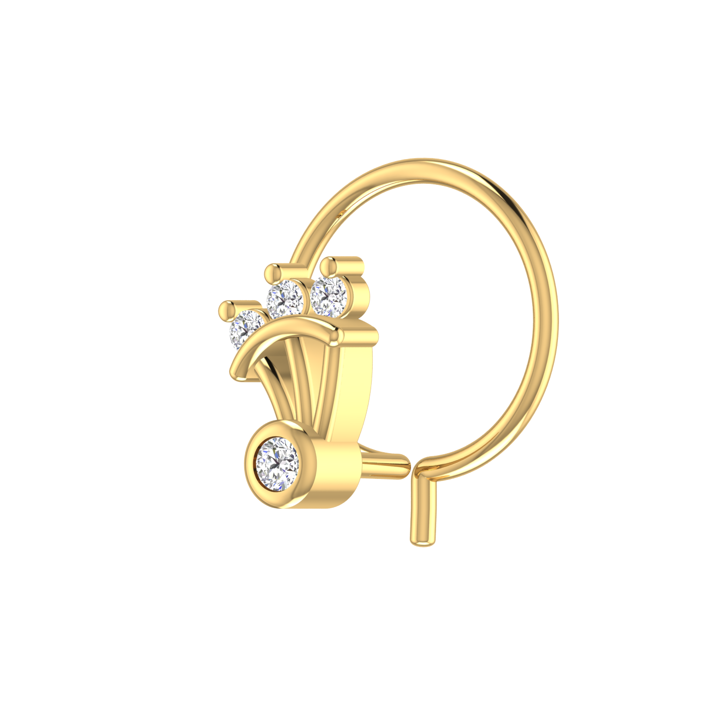 14K Gold Floral Tiara Design 0.04ct Natural Diamond Nose Pin